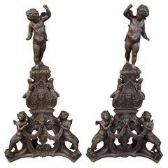 Pair of Large Bronze 19th Century Italian Andirons After Niccolò Roccatagliata