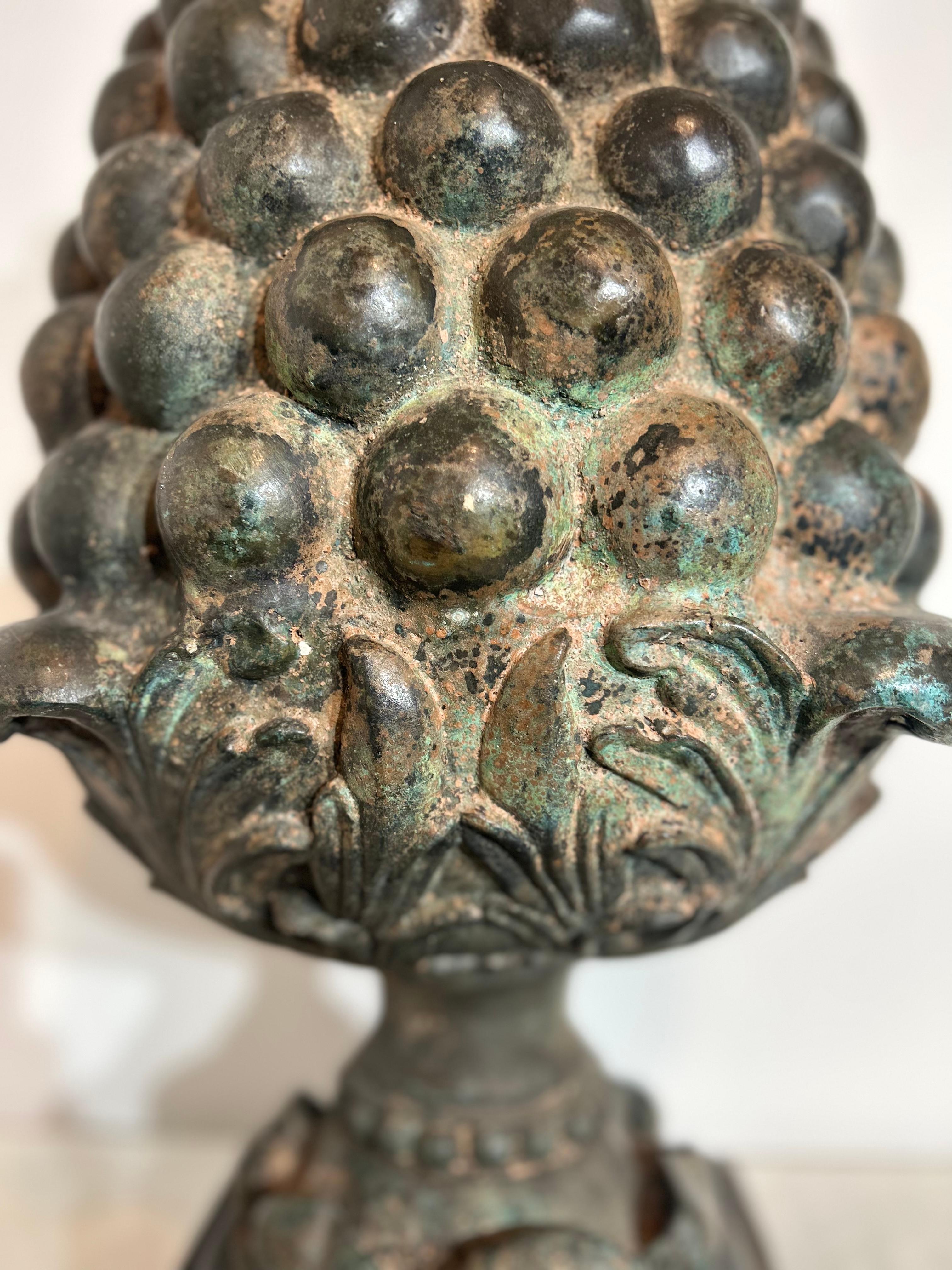 European Pair of Large Bronze 20th Century Pineapples