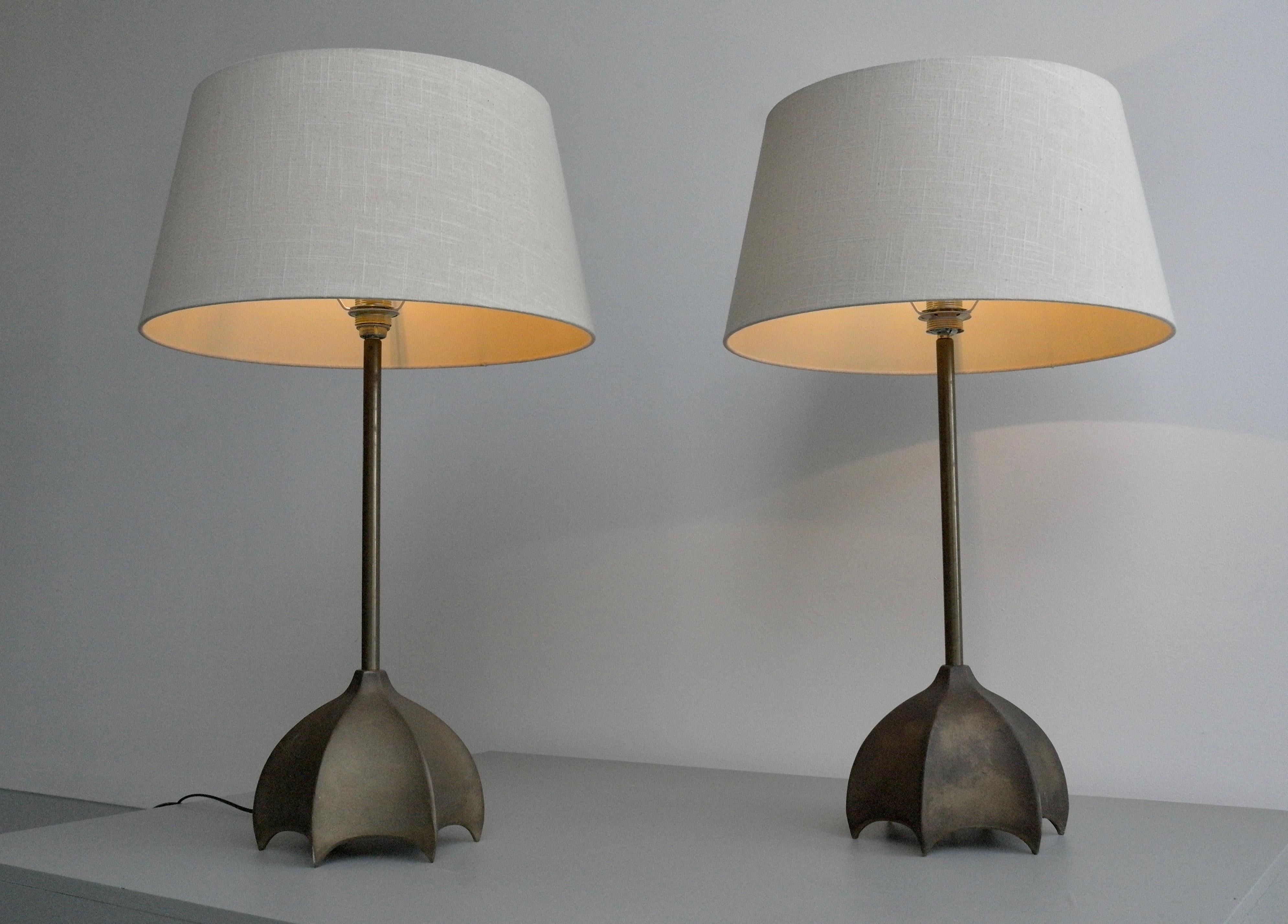 Pair of Large Bronze and Brass Table Lamps, France, 1960s 5