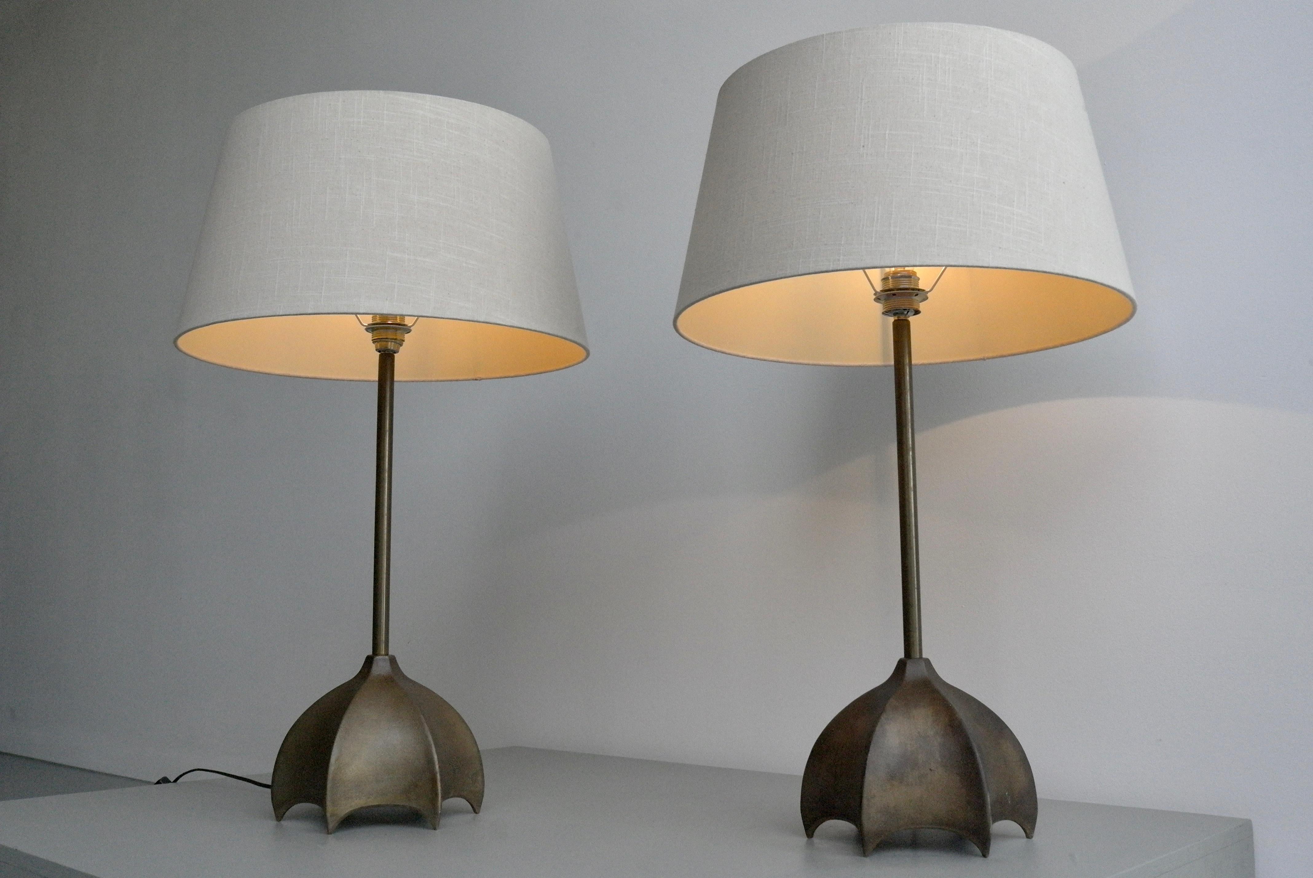 Pair of Large Bronze and Brass Table Lamps, France, 1960s In Good Condition In Den Haag, NL