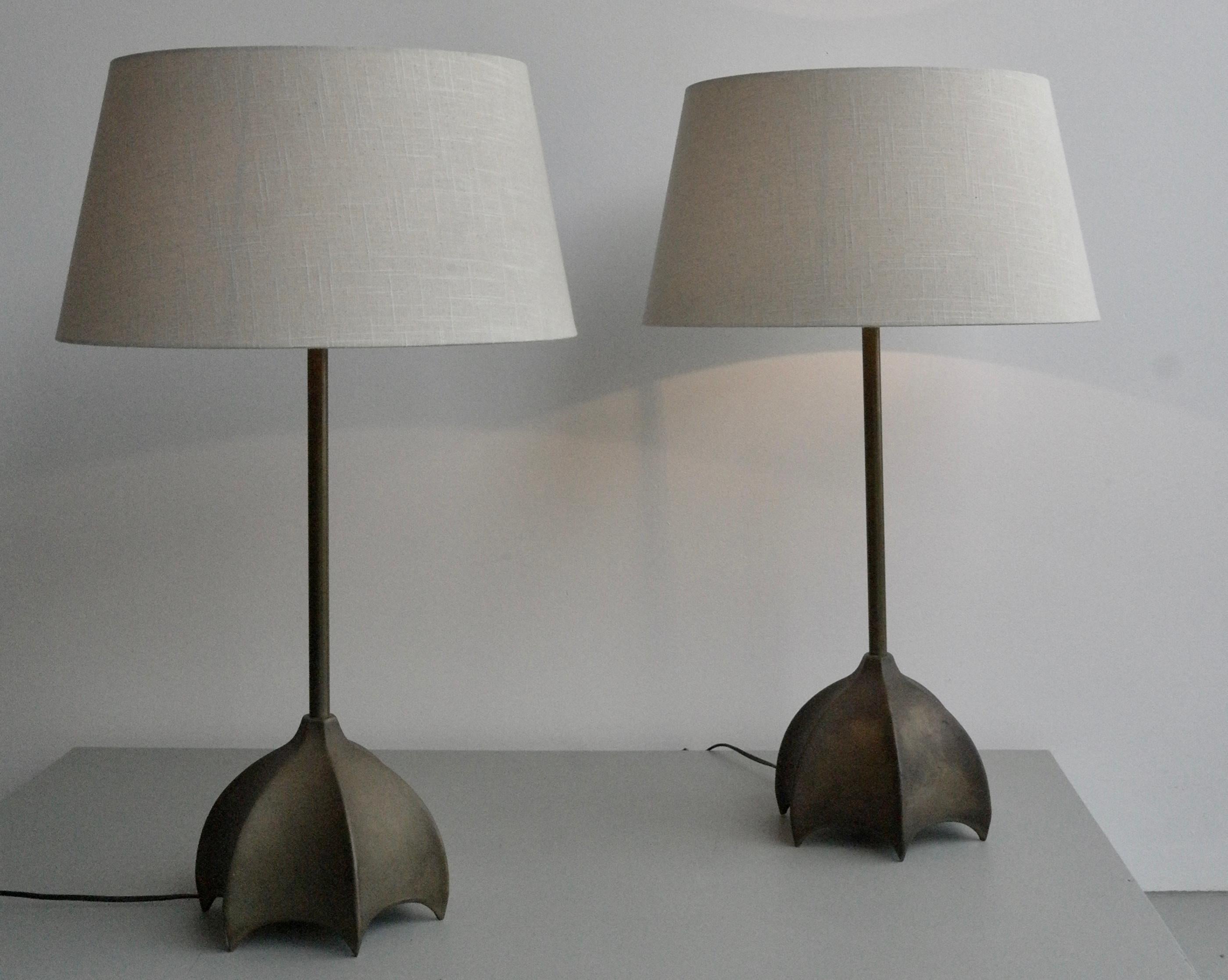 Pair of Large Bronze and Brass Table Lamps, France, 1960s 1