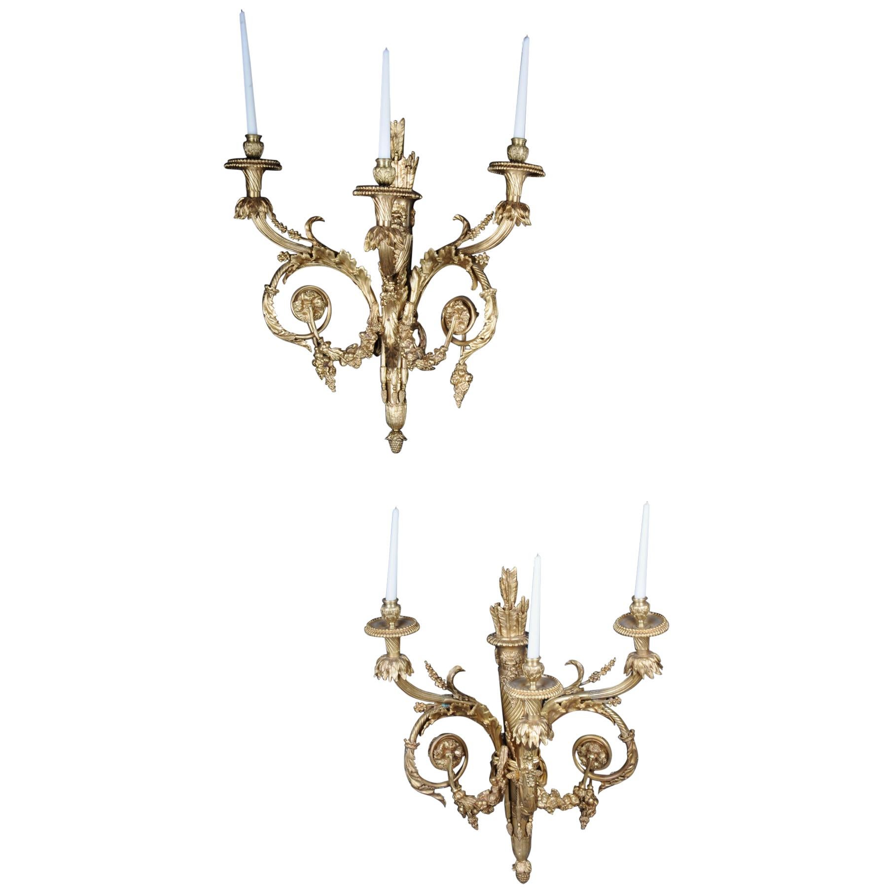 Pair of Large Bronze Appliques or Sconces After Henry Desson, 20th Century For Sale