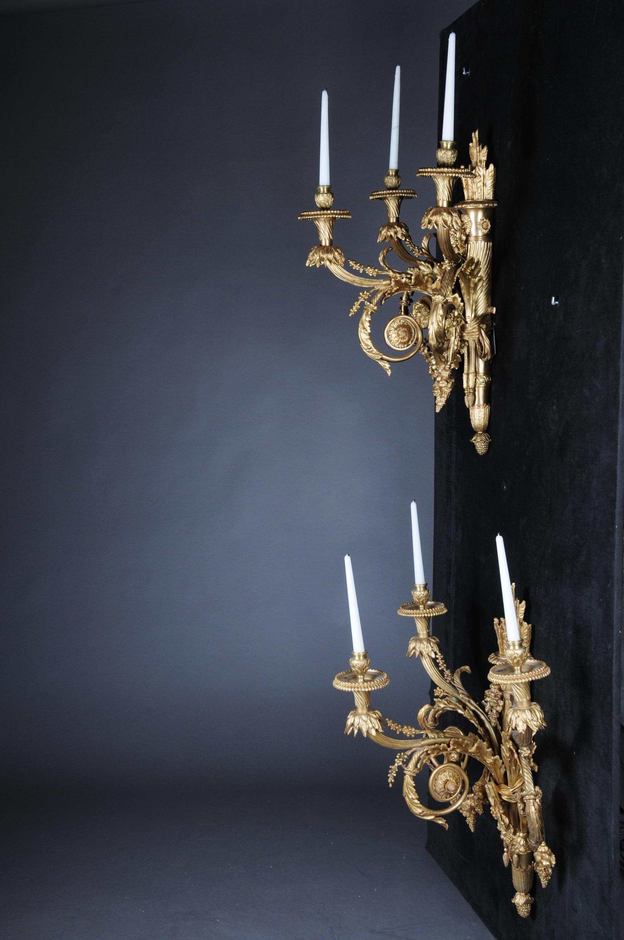 Gilt Pair of Large Bronze Appliques or Sconces After Henry Desson, 20th Century For Sale