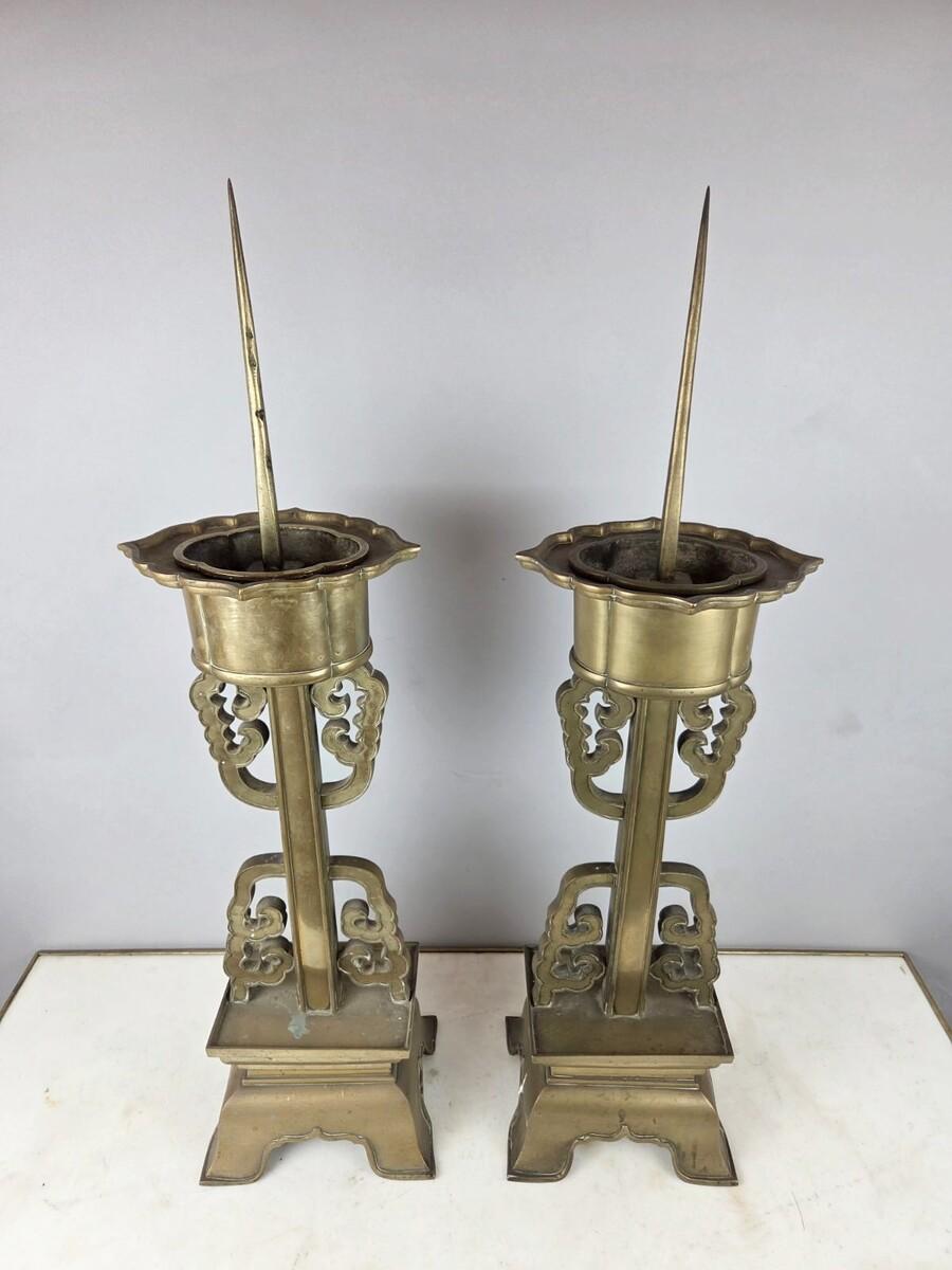 Other Pair Of Large Bronze Candlesticks, Chinese Work, Late 19th Century For Sale