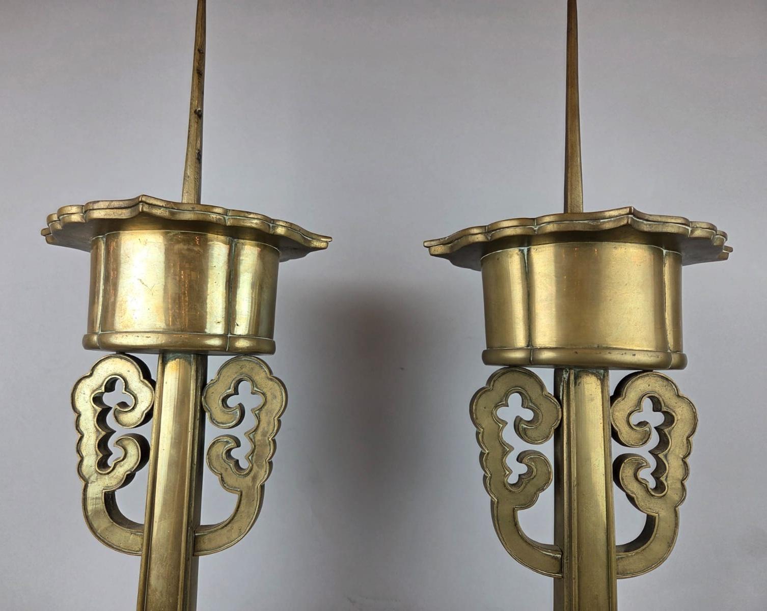 Pair Of Large Bronze Candlesticks, Chinese Work, Late 19th Century For Sale 1