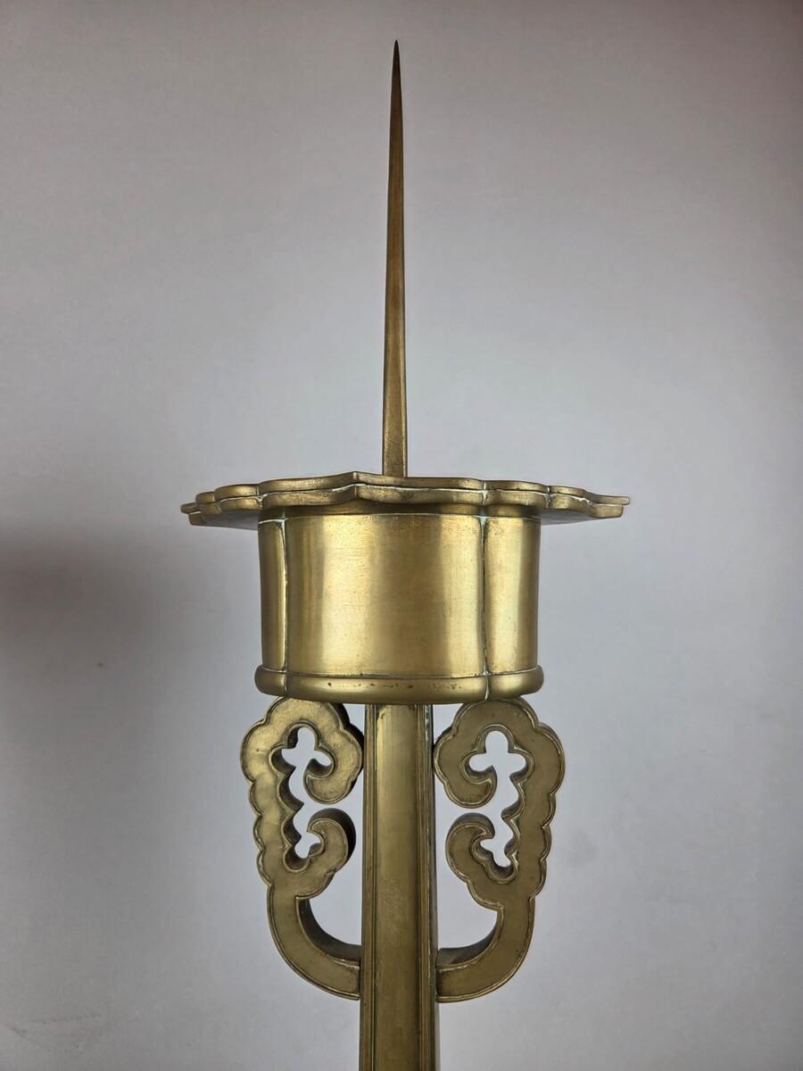 Pair Of Large Bronze Candlesticks, Chinese Work, Late 19th Century For Sale 4