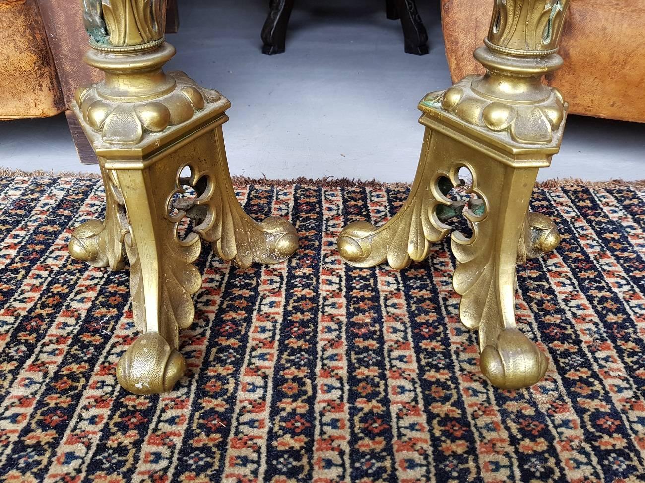 Pair of Large Bronze Candlesticks in Gothic Style, 20th Century In Excellent Condition For Sale In Raalte, NL