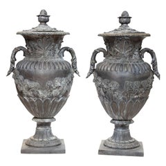Pair of Large Bronze Capped Urns
