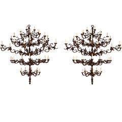 Pair of Large Bronze Chandeliers, sold individually