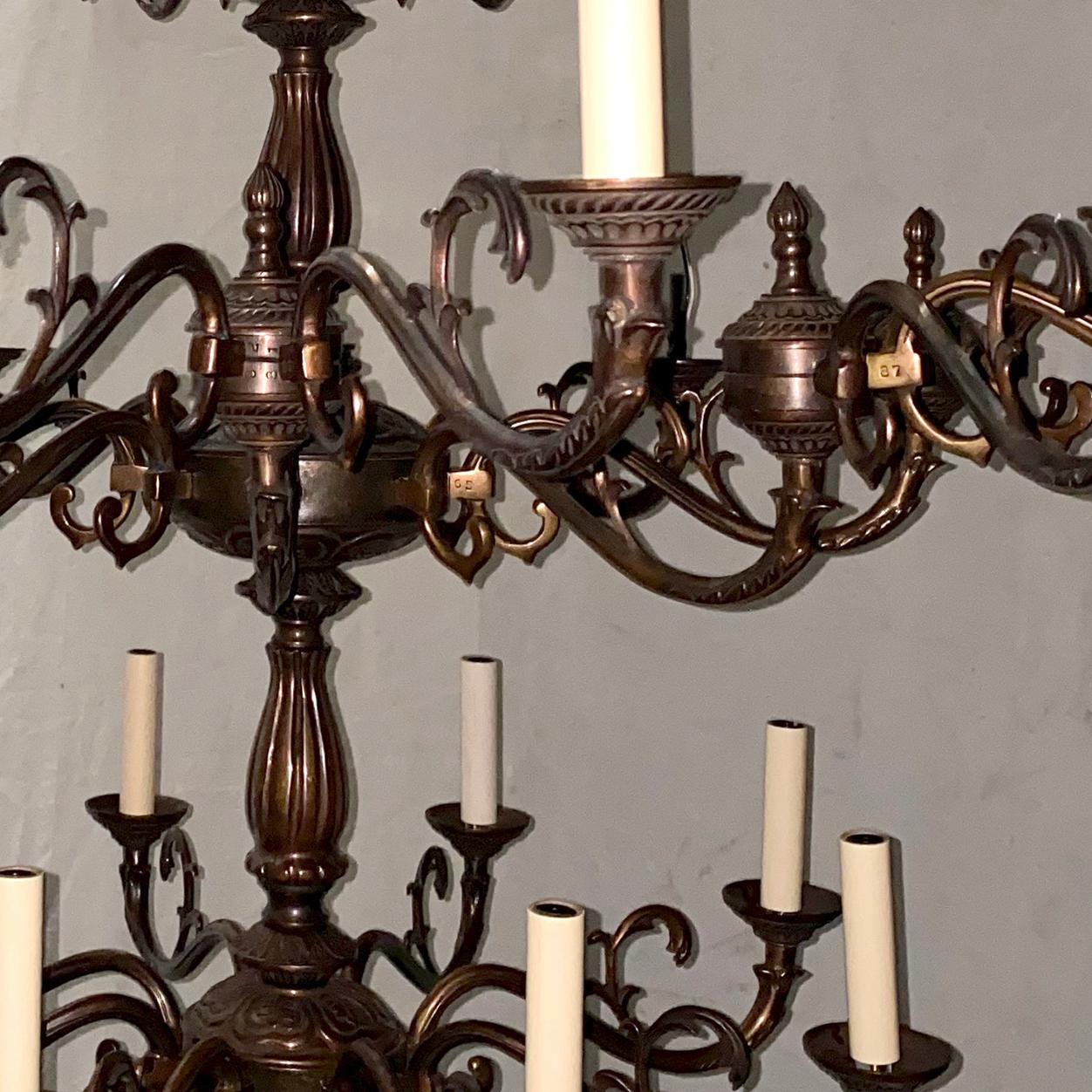 Pair of Large Bronze Chandeliers, sold individually  In Excellent Condition For Sale In New York, NY
