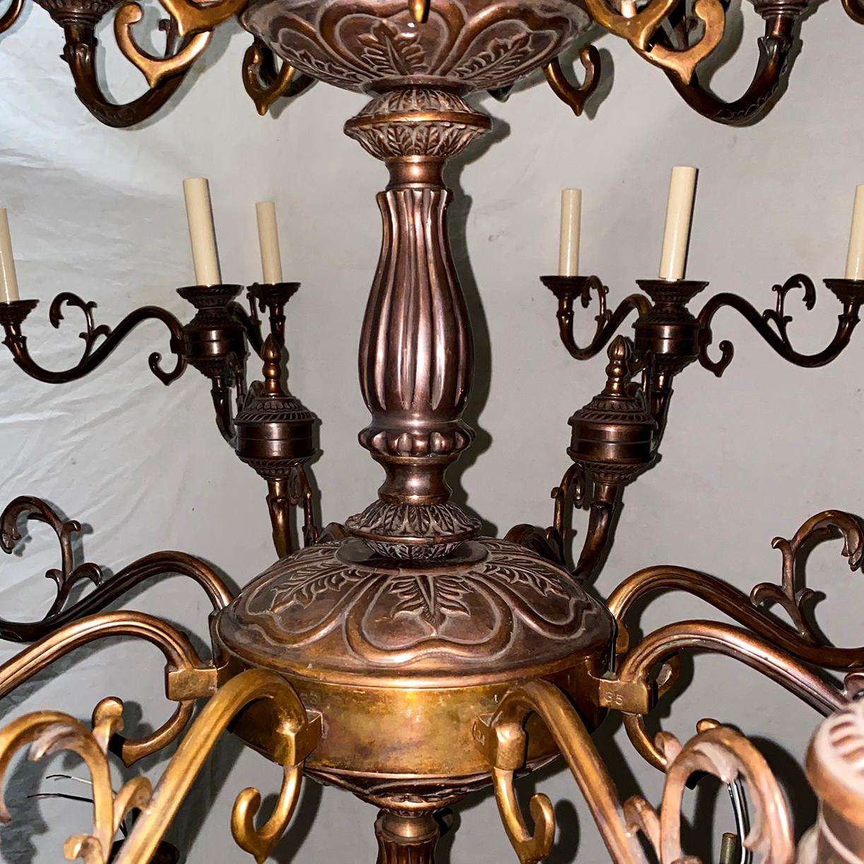 Mid-20th Century Pair of Large Bronze Chandeliers, sold individually  For Sale