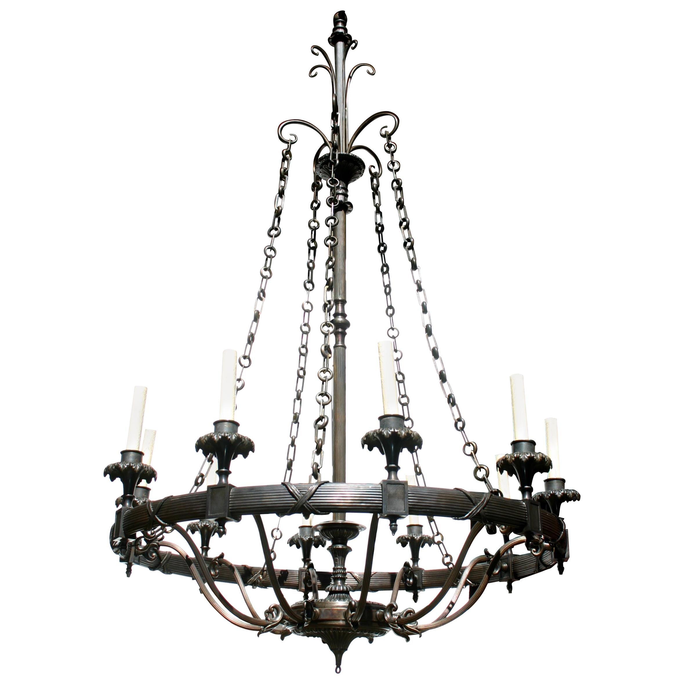 Pair of Large Bronze Chandeliers, Sold Individually For Sale