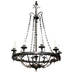 Antique Pair of Large Bronze Chandeliers, Sold Individually