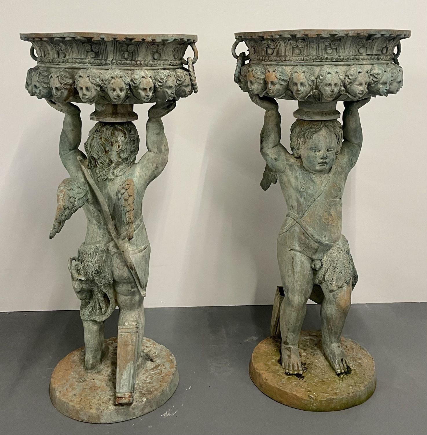 Classical Greek Pair of Large Bronze Cherub Planters, Tureens, Roman, Greek Neoclassical