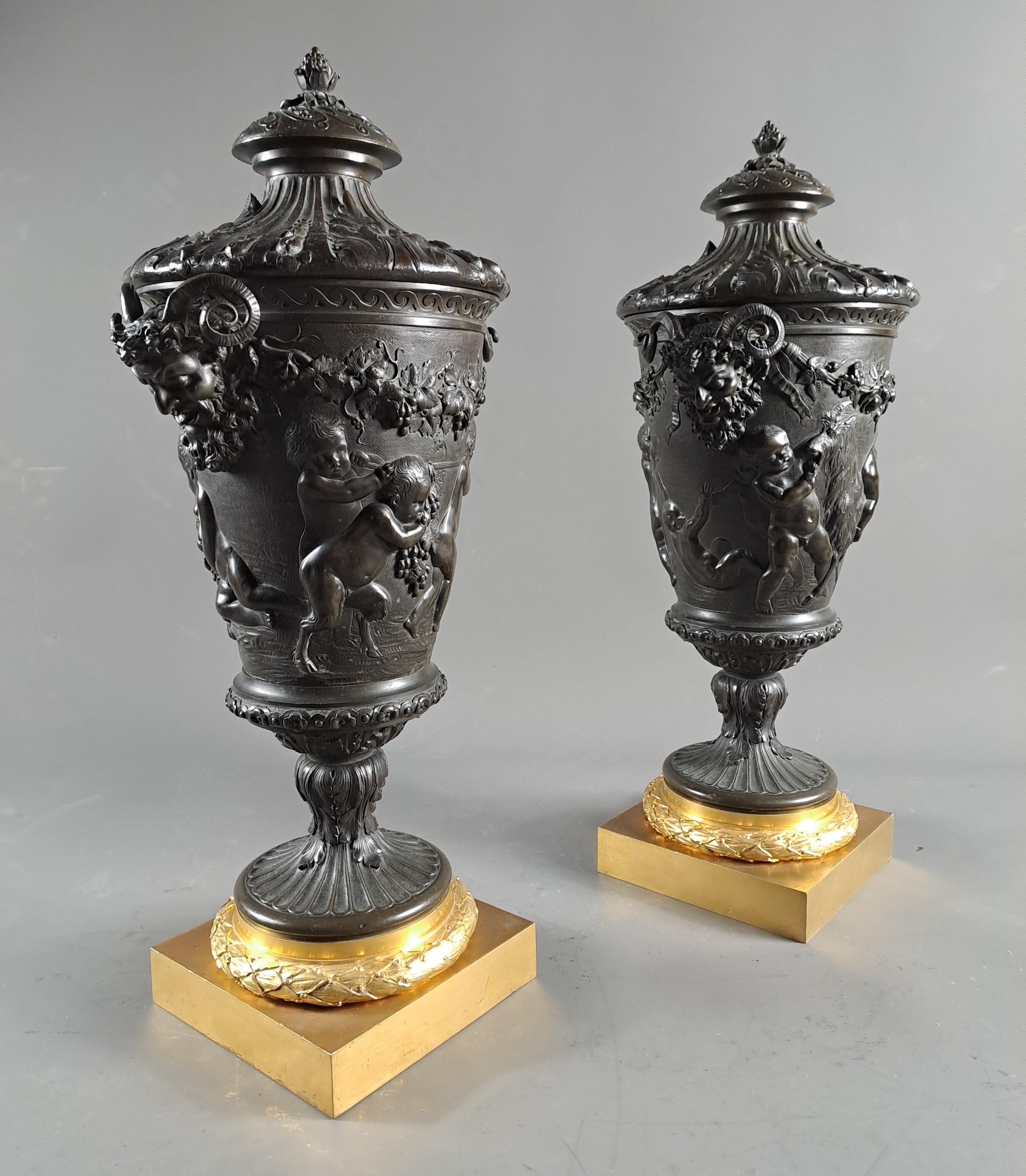 Pair Of Large Bronze Covered Vases In The Taste Of Clodion For Sale 4