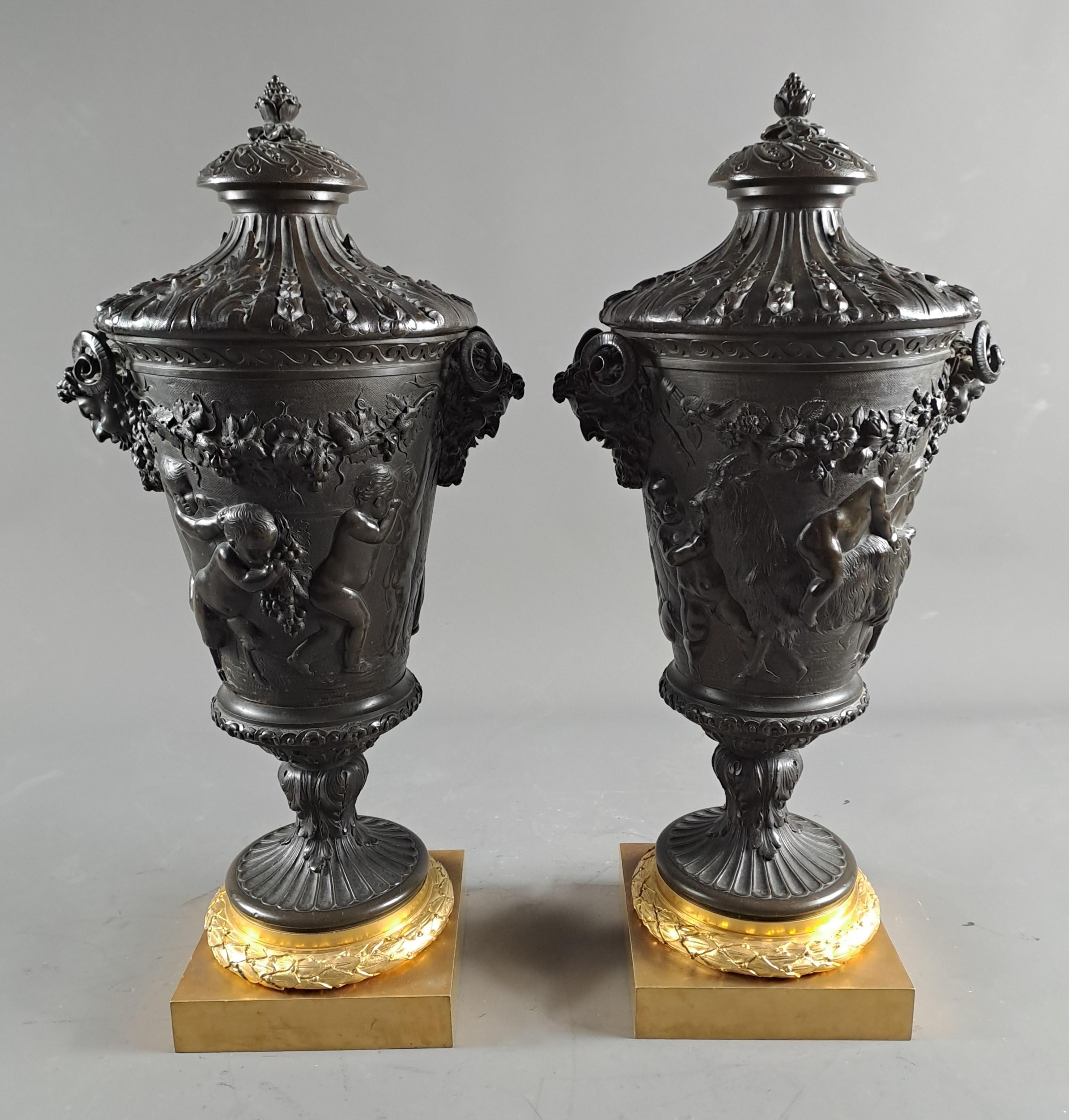 Pair Of Large Bronze Covered Vases In The Taste Of Clodion For Sale 5