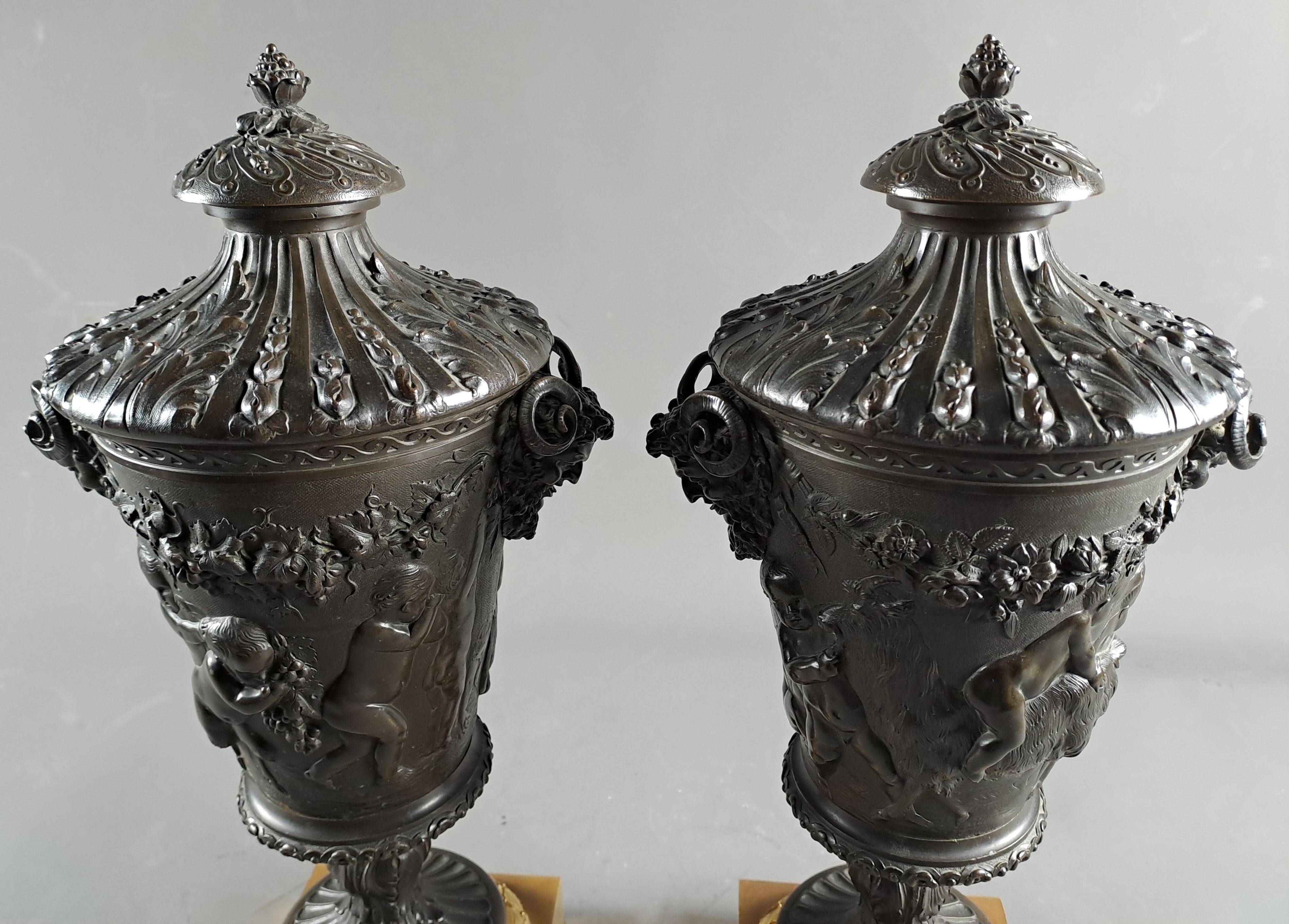 Pair Of Large Bronze Covered Vases In The Taste Of Clodion For Sale 6