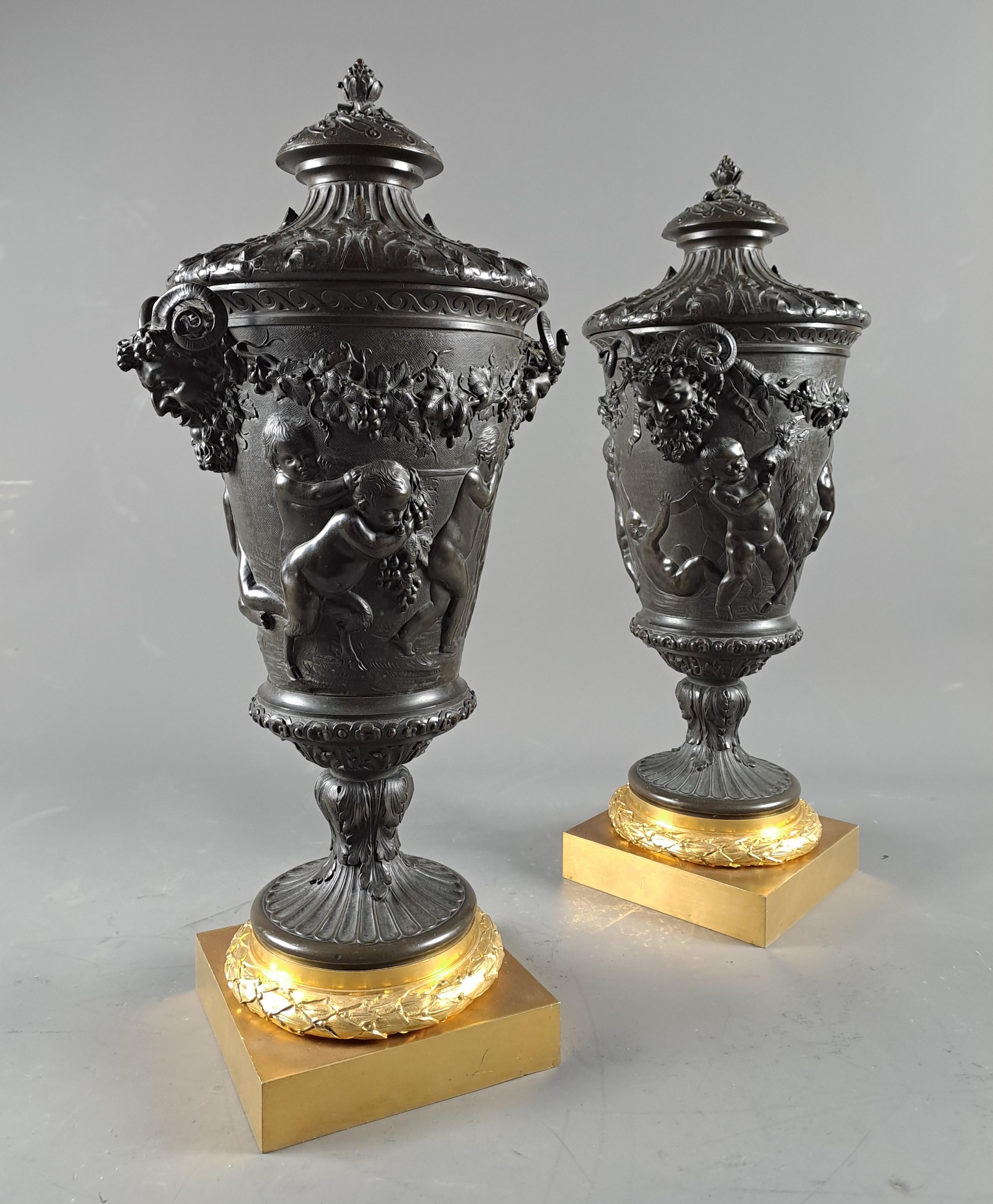 Pair Of Large Bronze Covered Vases In The Taste Of Clodion For Sale 1