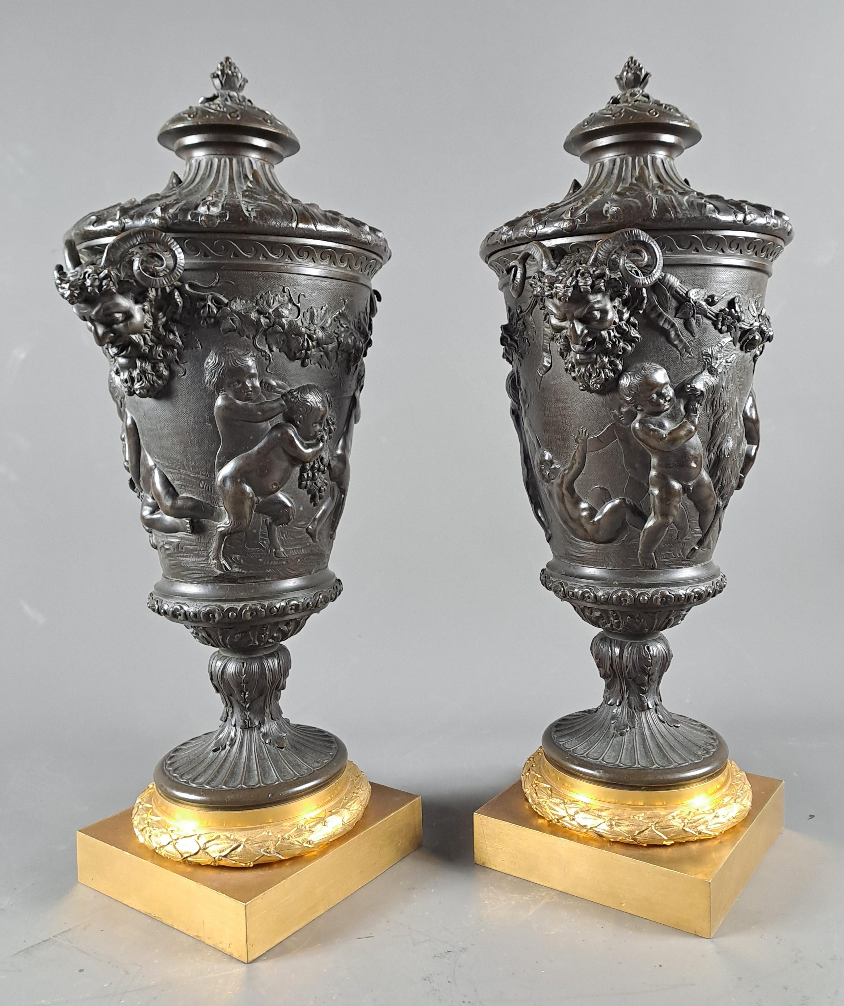 Pair Of Large Bronze Covered Vases In The Taste Of Clodion For Sale 3