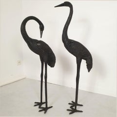 Pair of large bronze crane birds