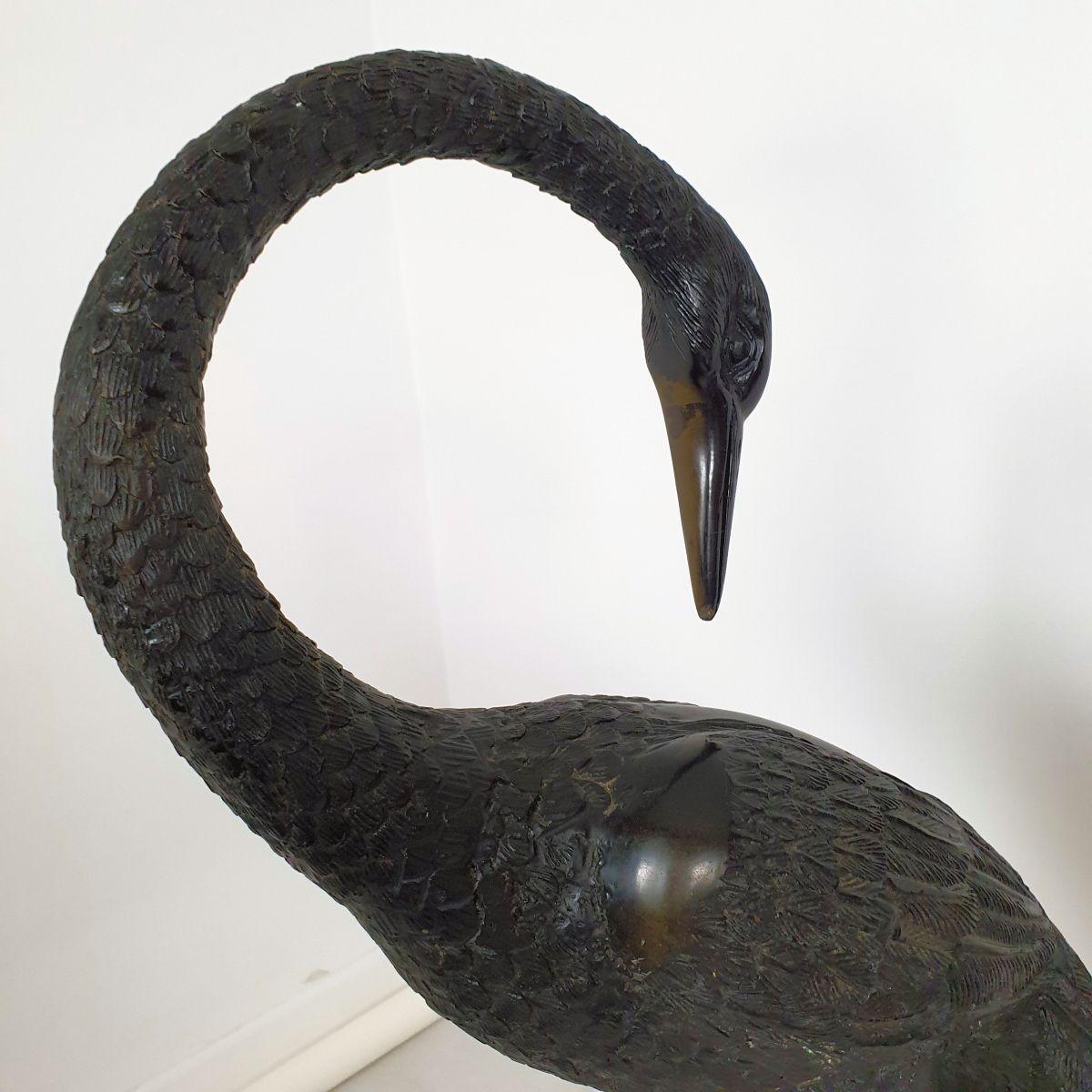 Mid-20th Century Pair of large bronze crane birds For Sale