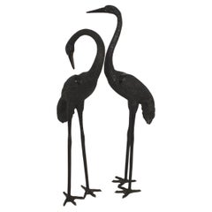 Pair of large bronze crane birds