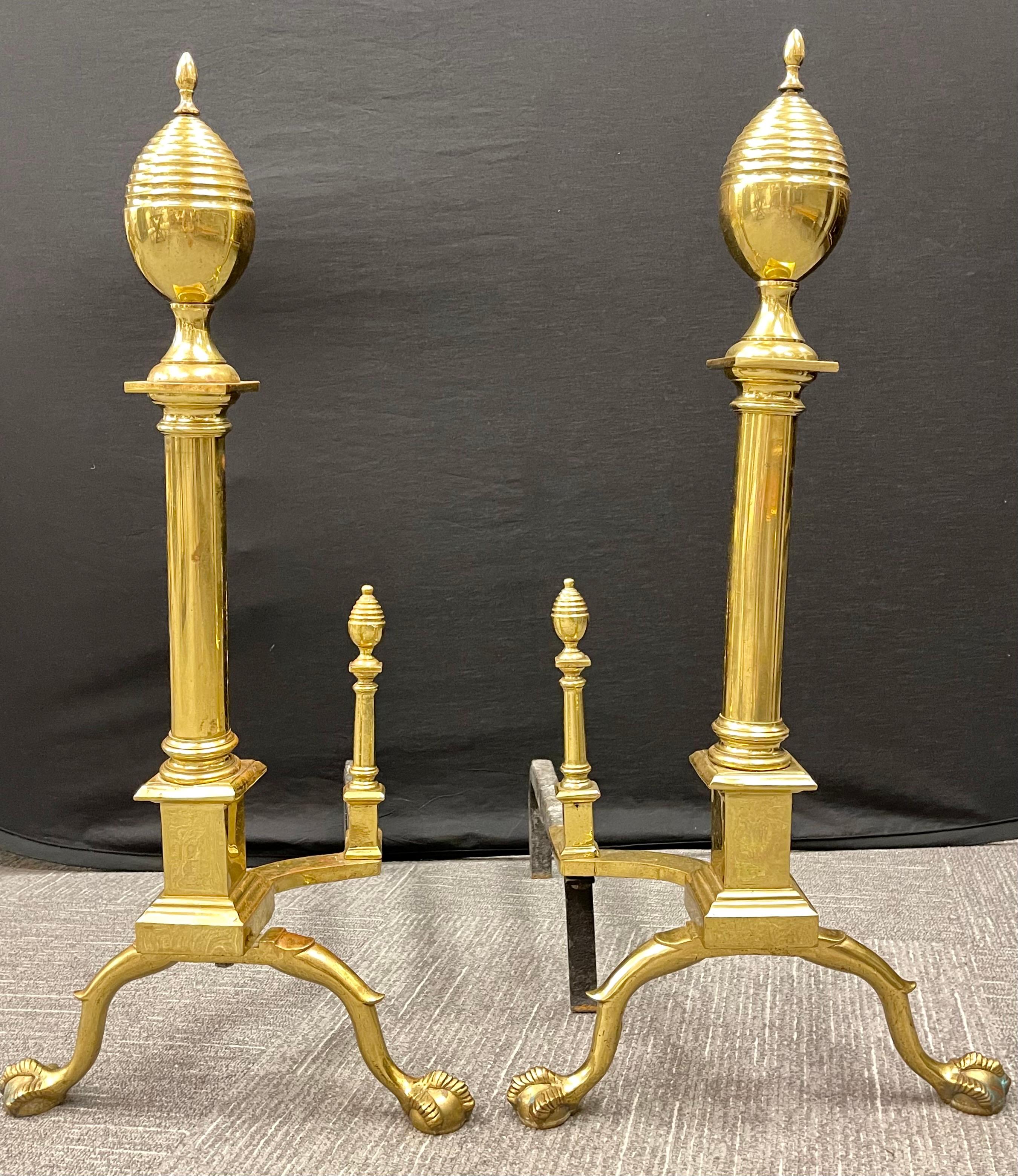 Pair of Large Bronze Georgian Style Andirons In Good Condition For Sale In Stamford, CT