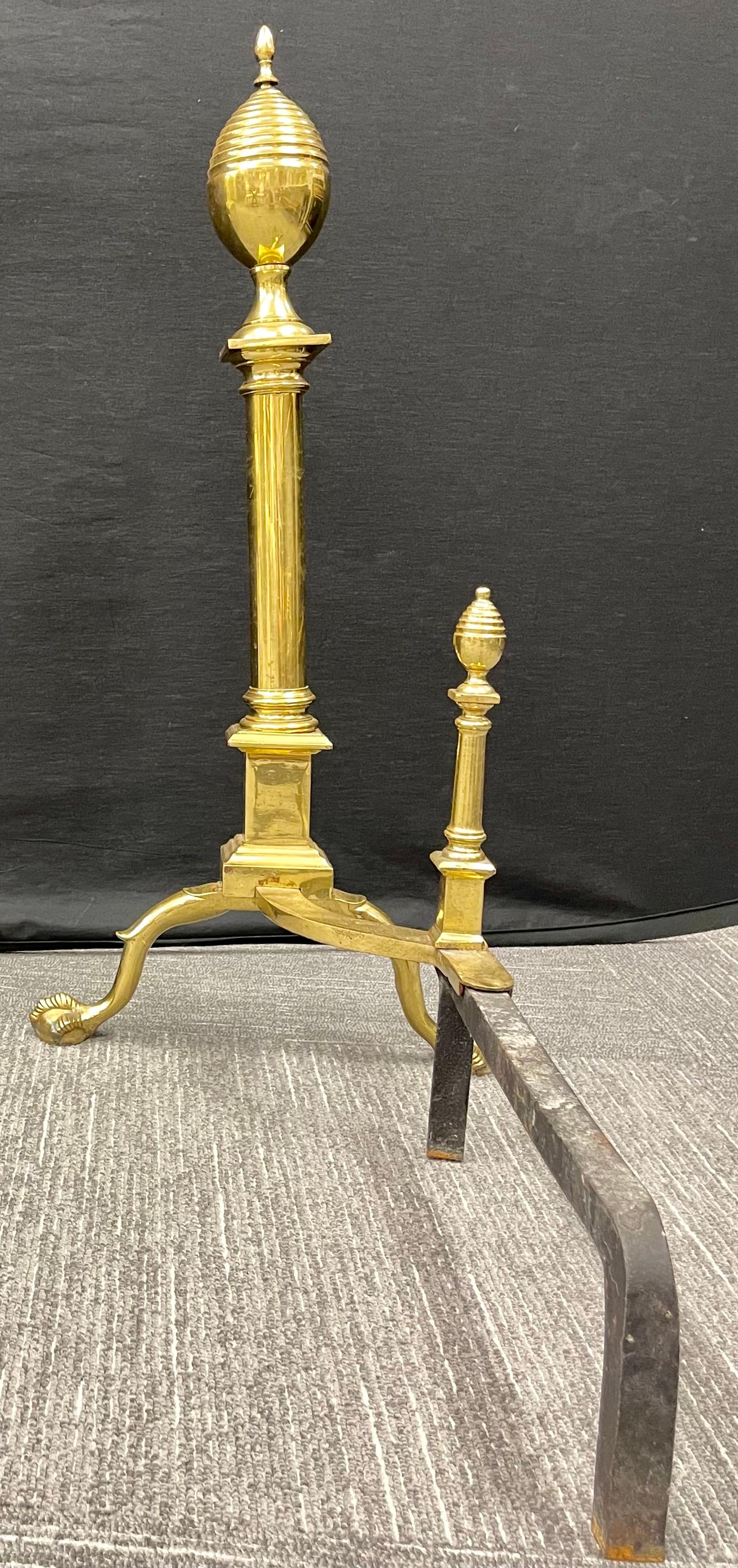 Metal Pair of Large Bronze Georgian Style Andirons For Sale