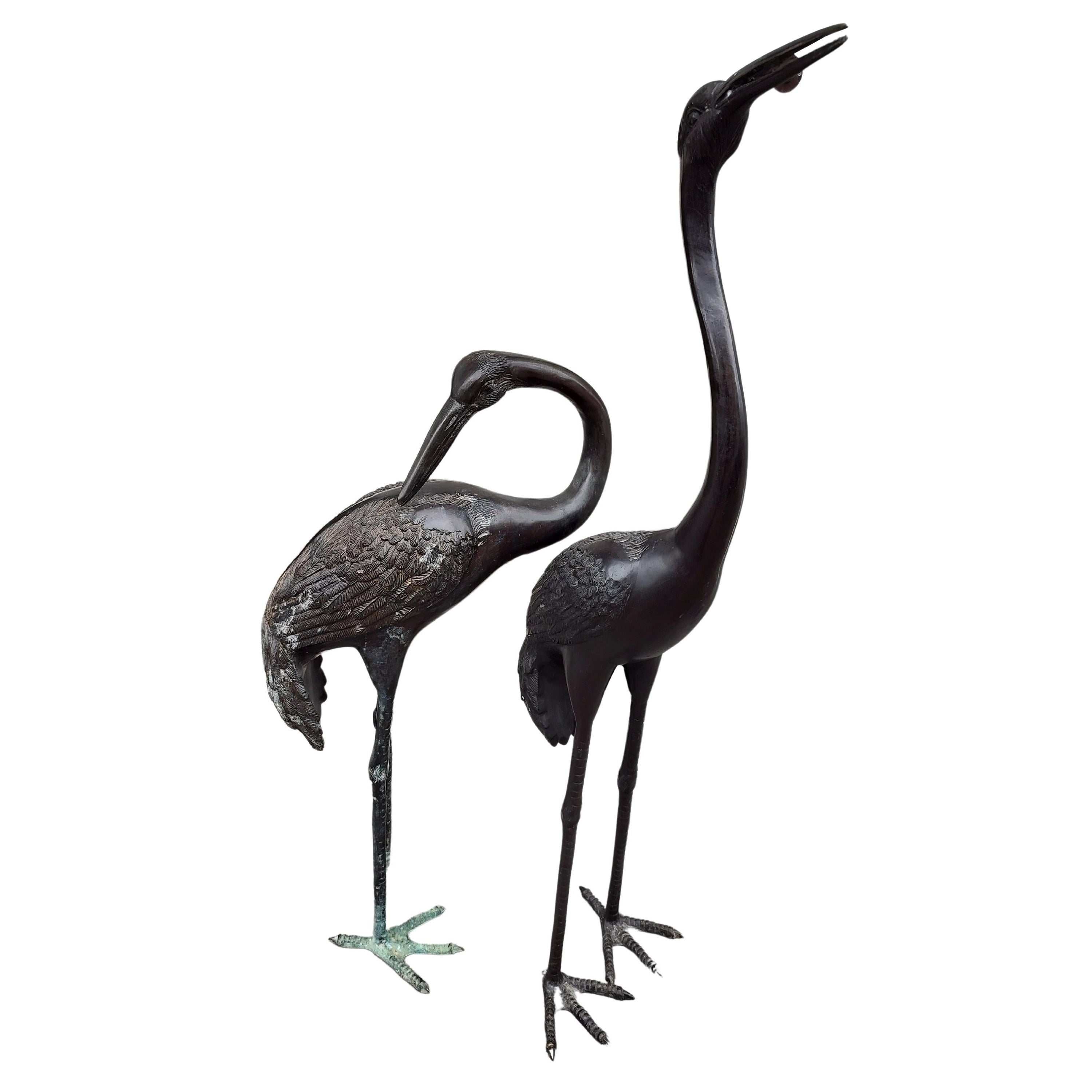 Pair of Large Bronze Herons or Egrets for the Garden C1980