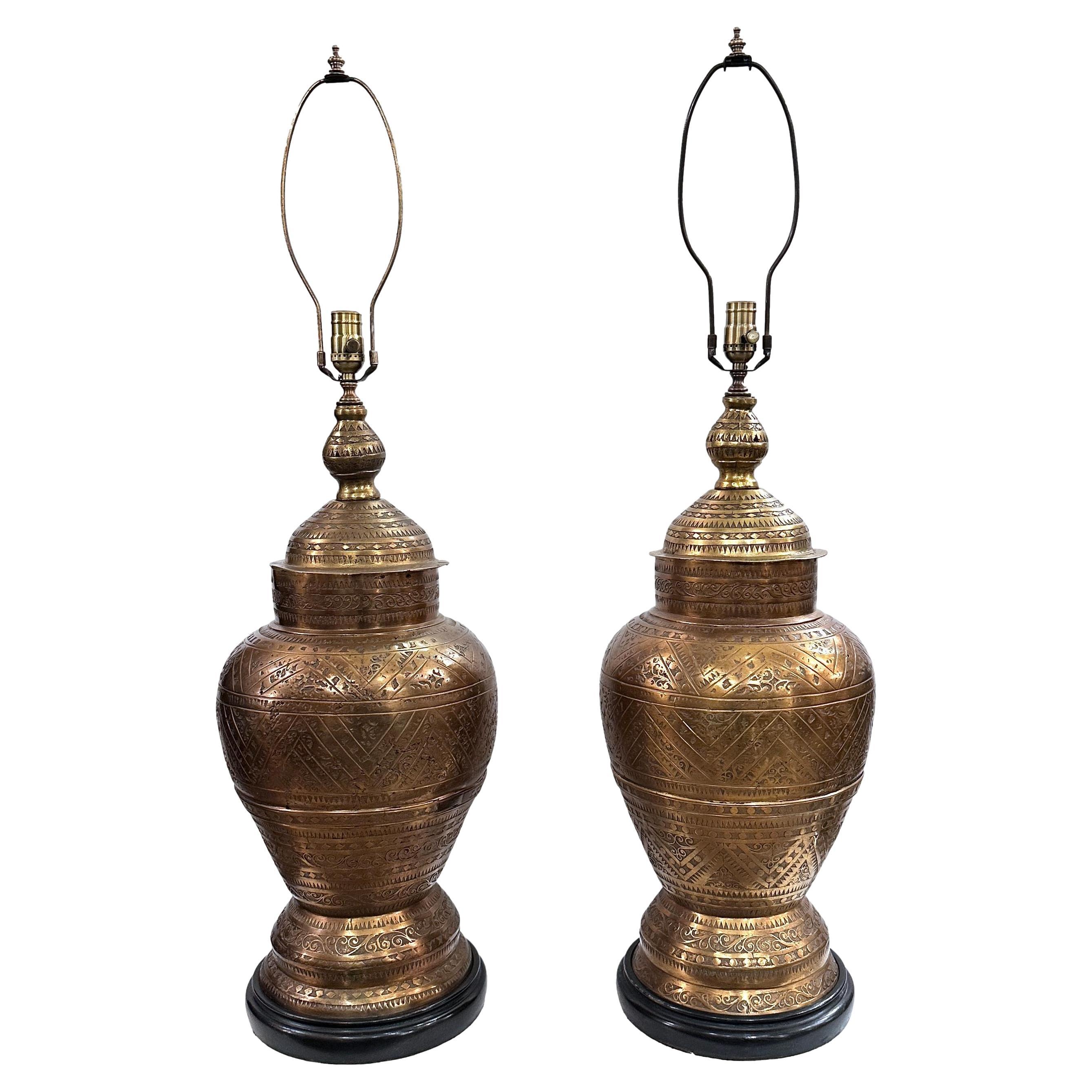 Pair of Large Bronze Lamps For Sale