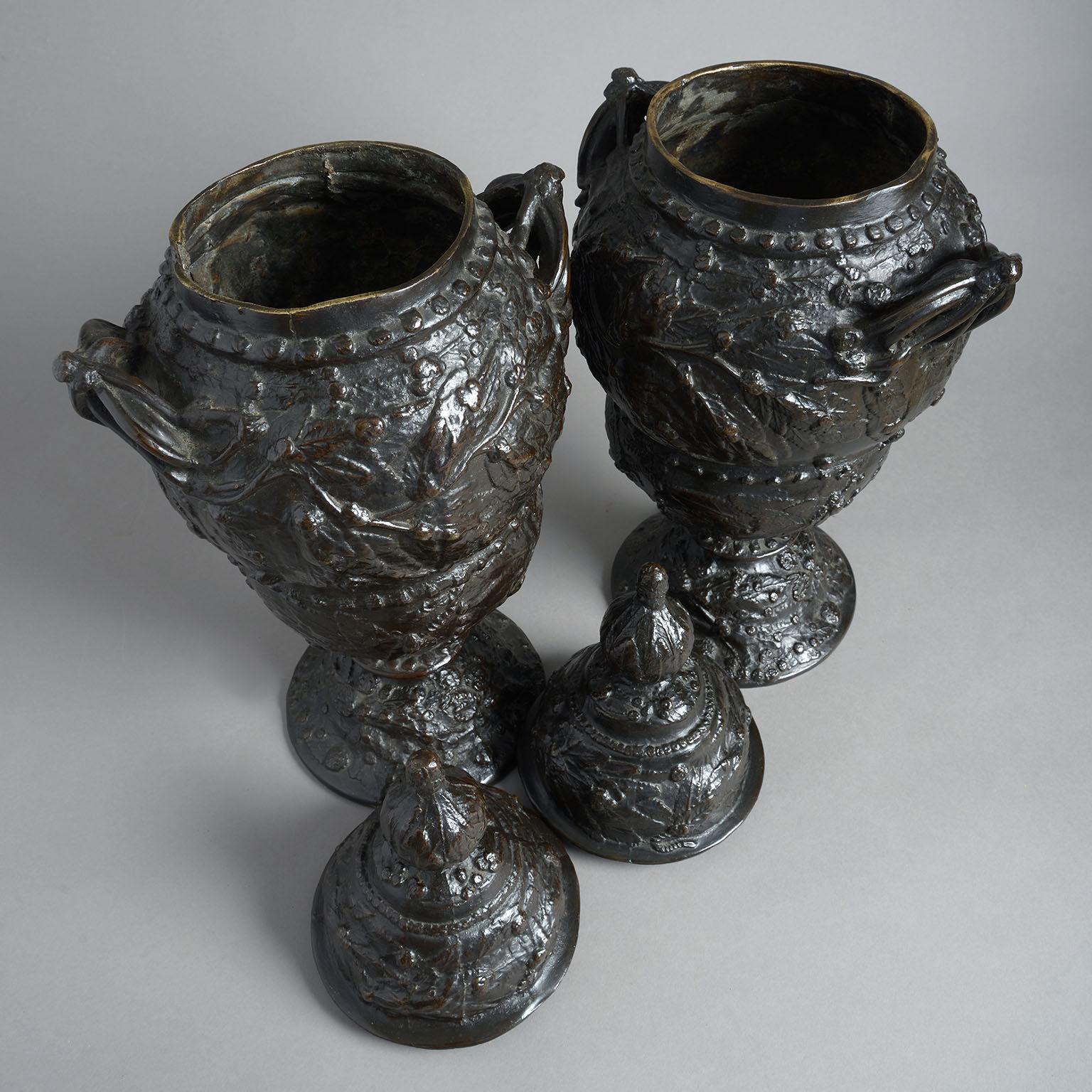 Pair of Large Bronze Lidded Vases In Good Condition In London, GB