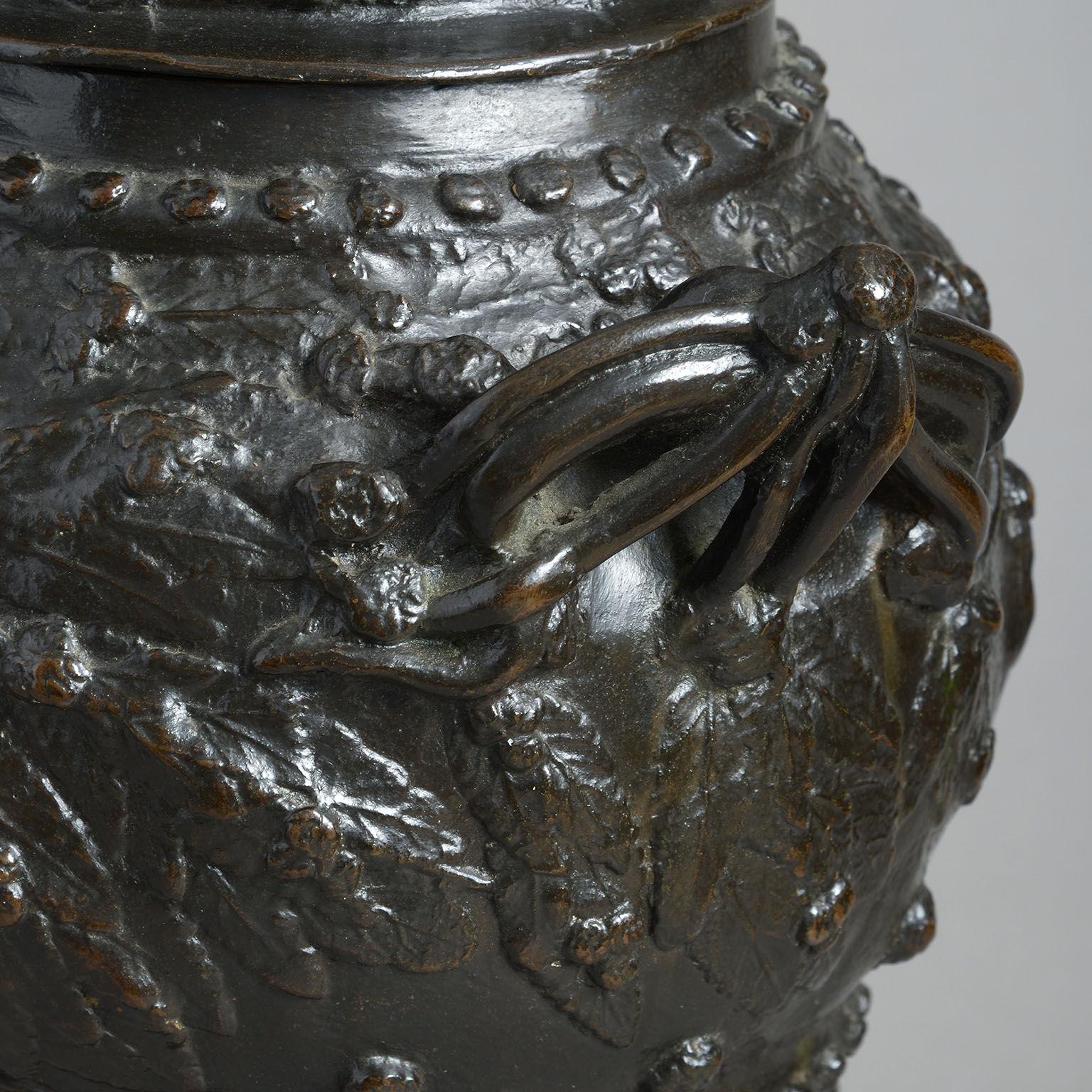 Late 19th Century Pair of Large Bronze Lidded Vases