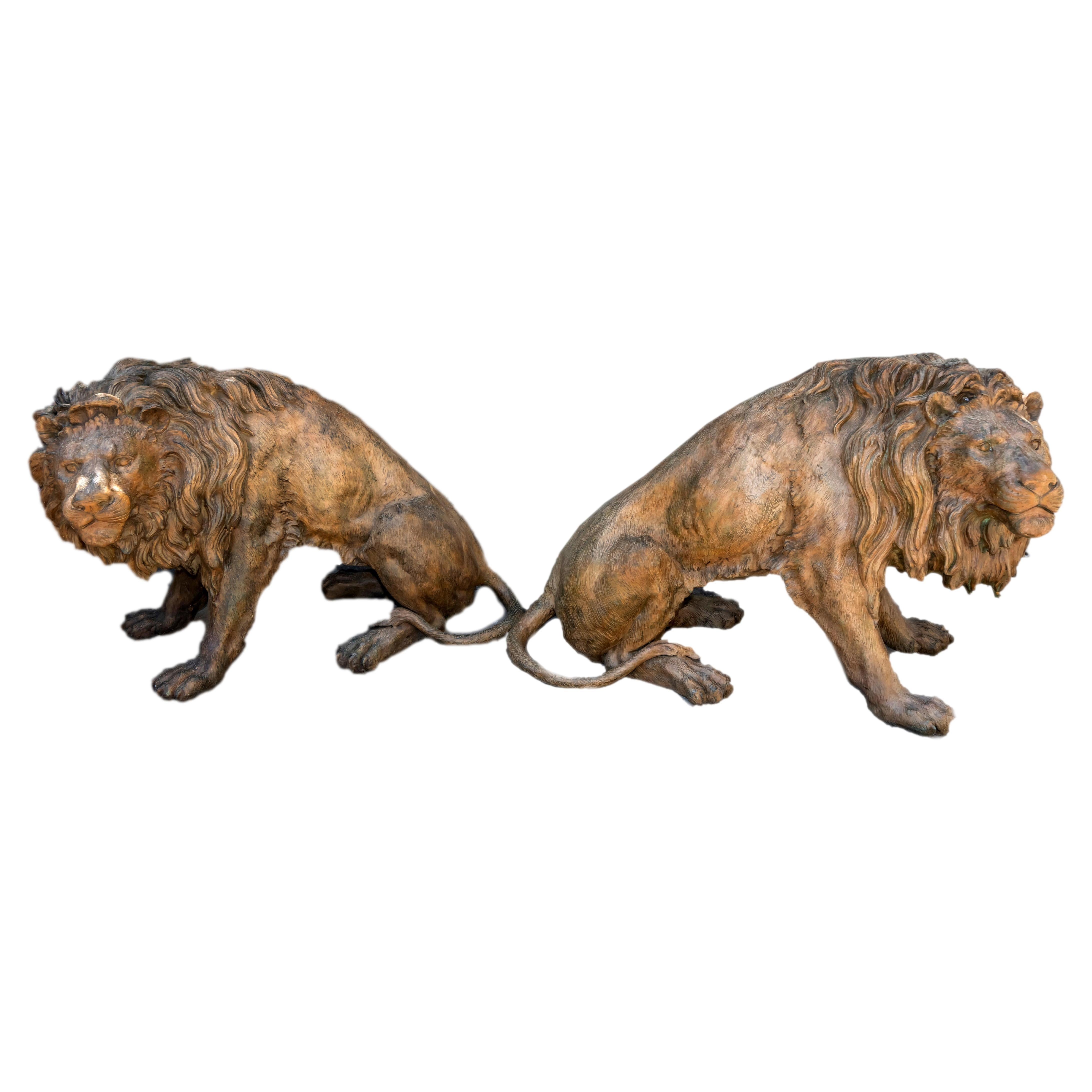Pareja De Grandes Leones De Bronce