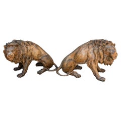 Pair Of Large Bronze Lions