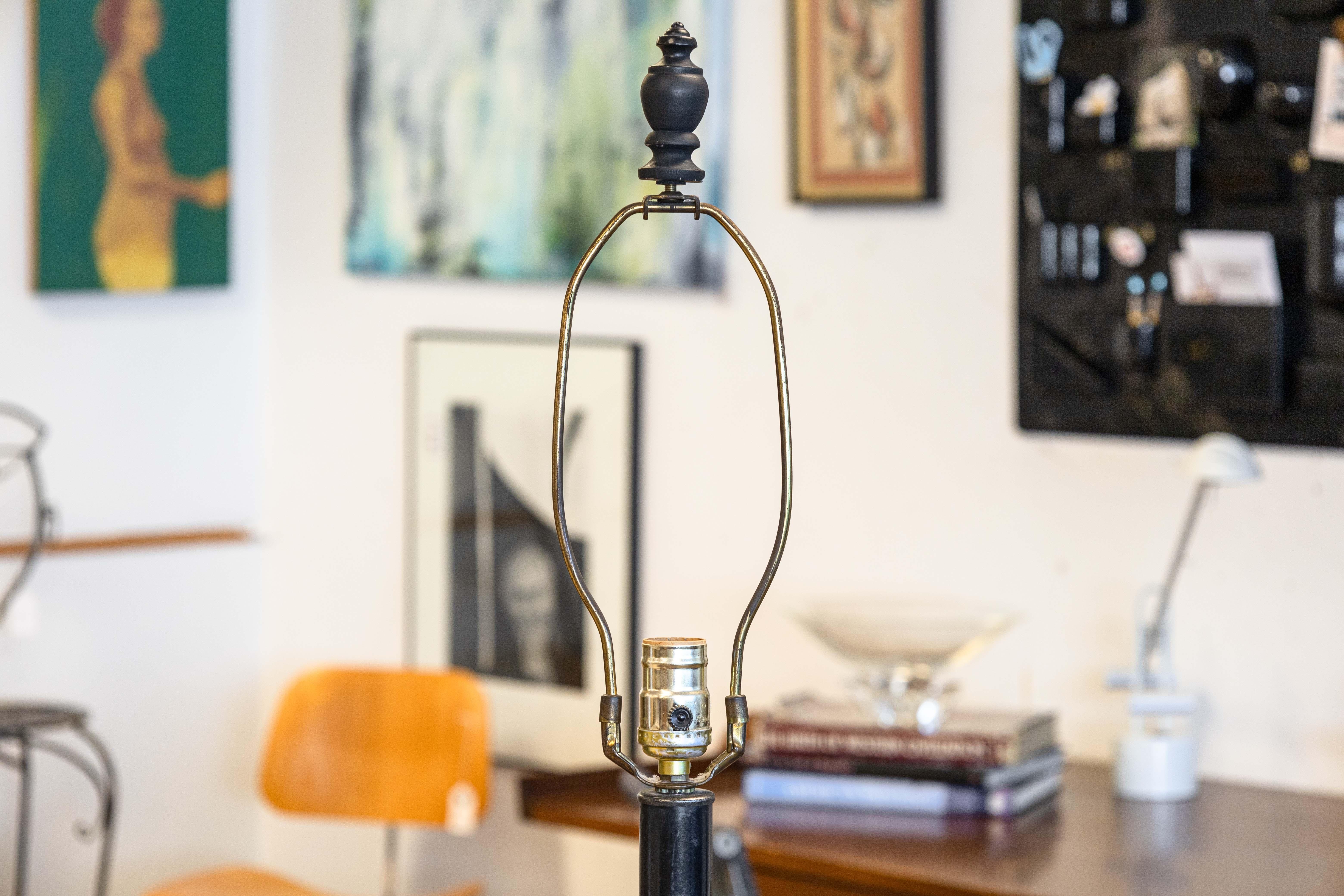 Pair of Large Bronze Mid Century Modern Table Lamps with White Pleated Shades In Good Condition For Sale In Keego Harbor, MI