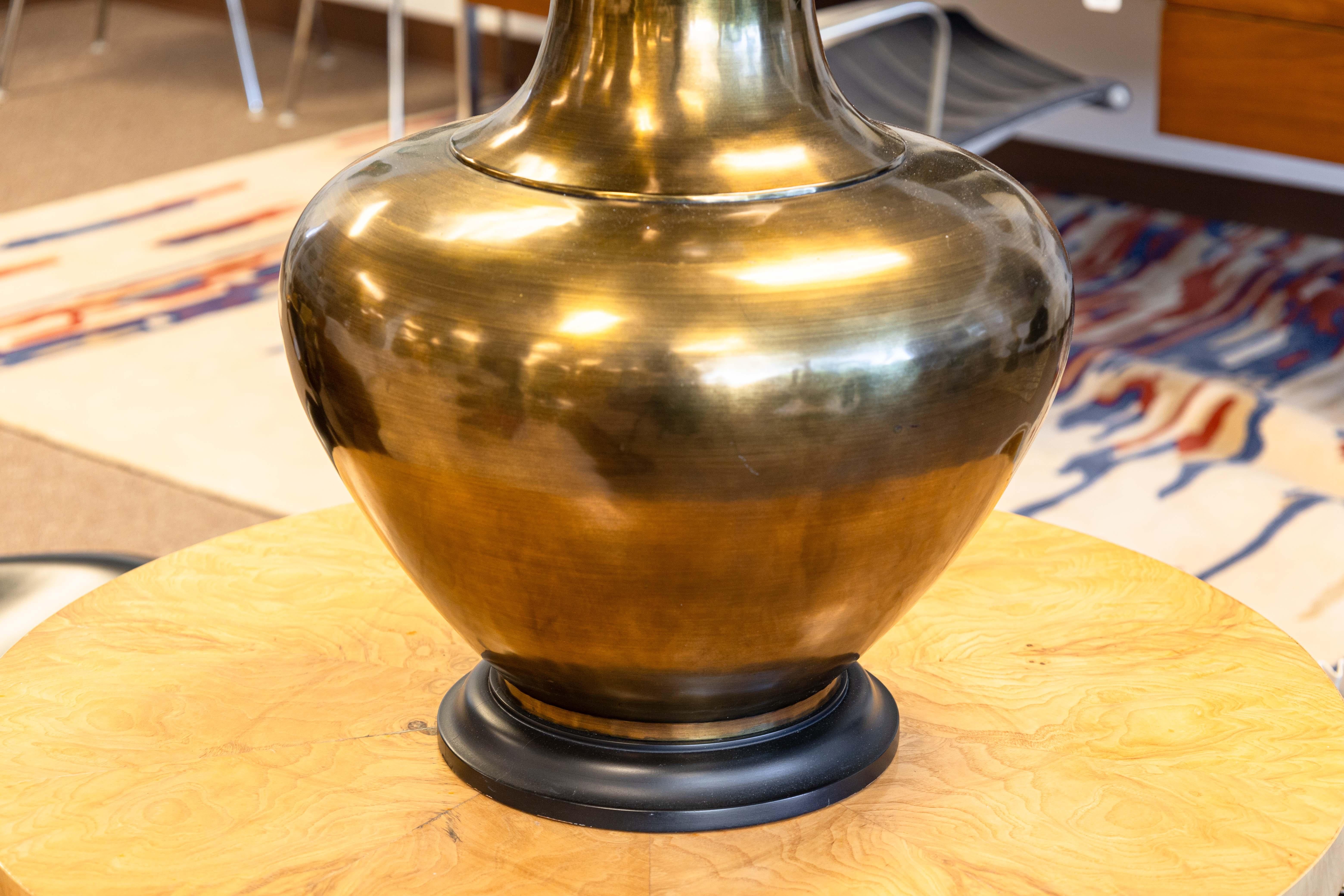 Pair of Large Bronze Mid Century Modern Table Lamps with White Pleated Shades For Sale 2