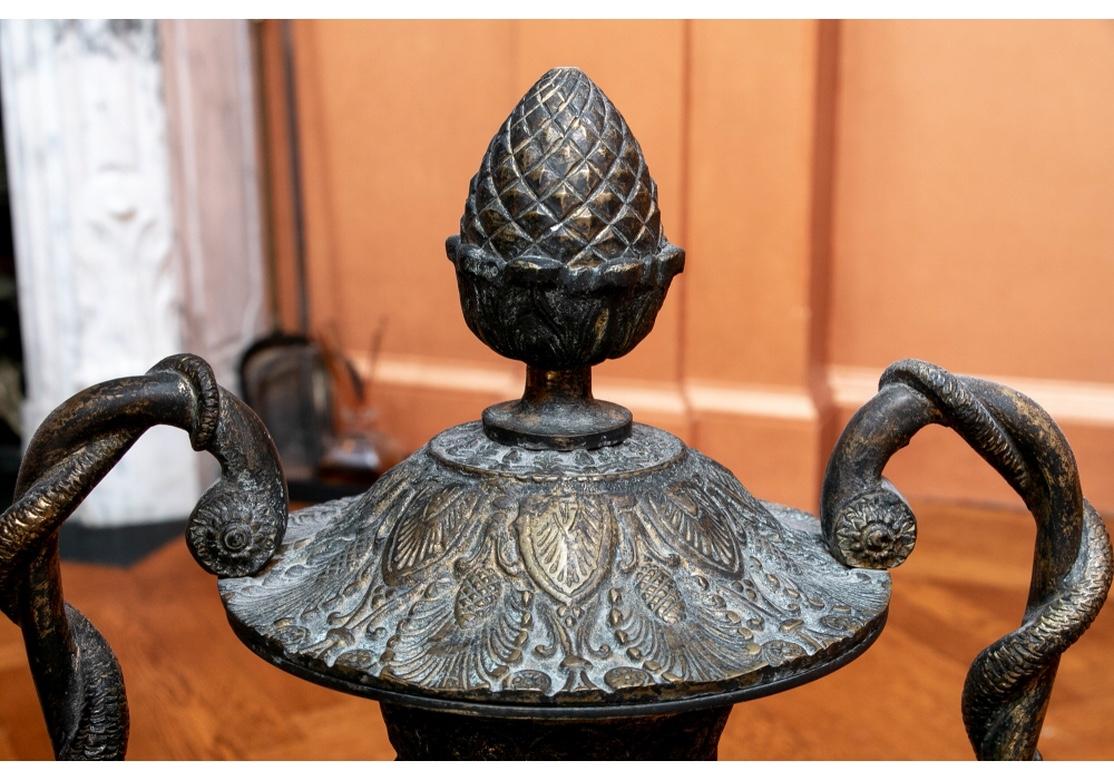 Pair of Large Bronze Mounted Marble Garniture Urns For Sale 5