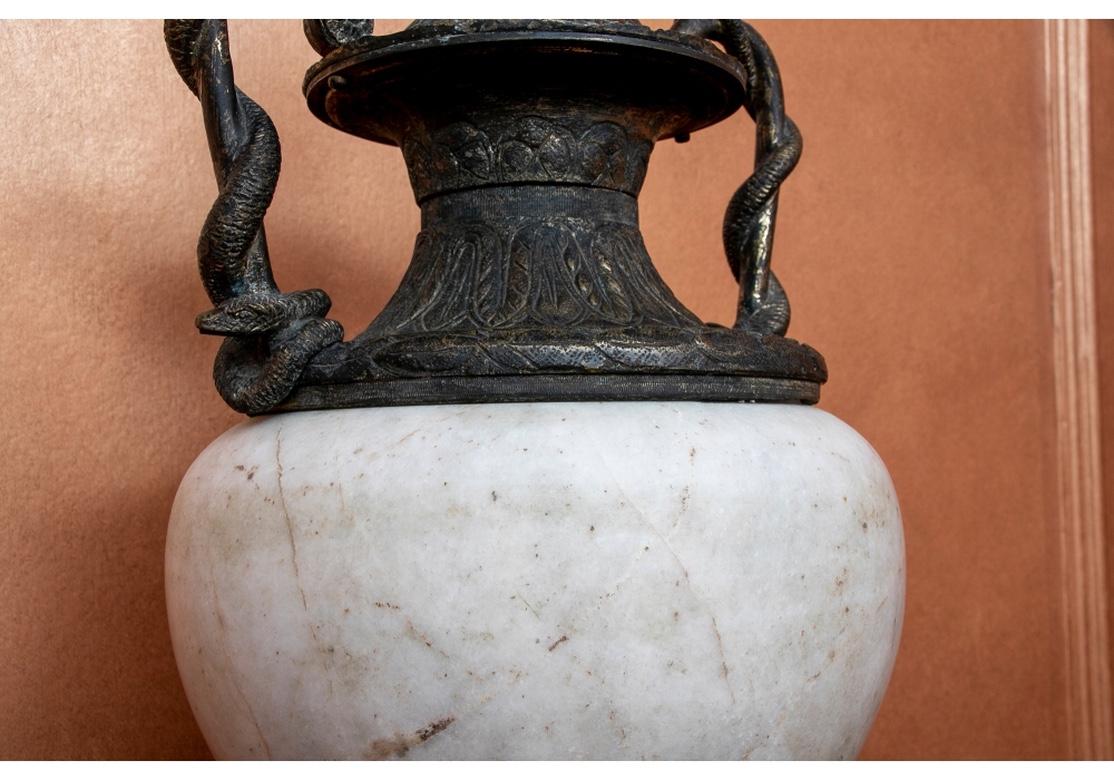 Pair of Large Bronze Mounted Marble Garniture Urns For Sale 3