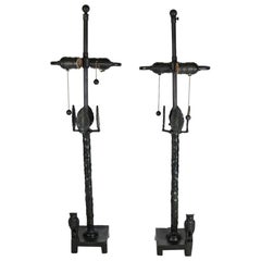 Pair of Large Bronze Owl Table Lamps in the Manner of Diego Giacometti