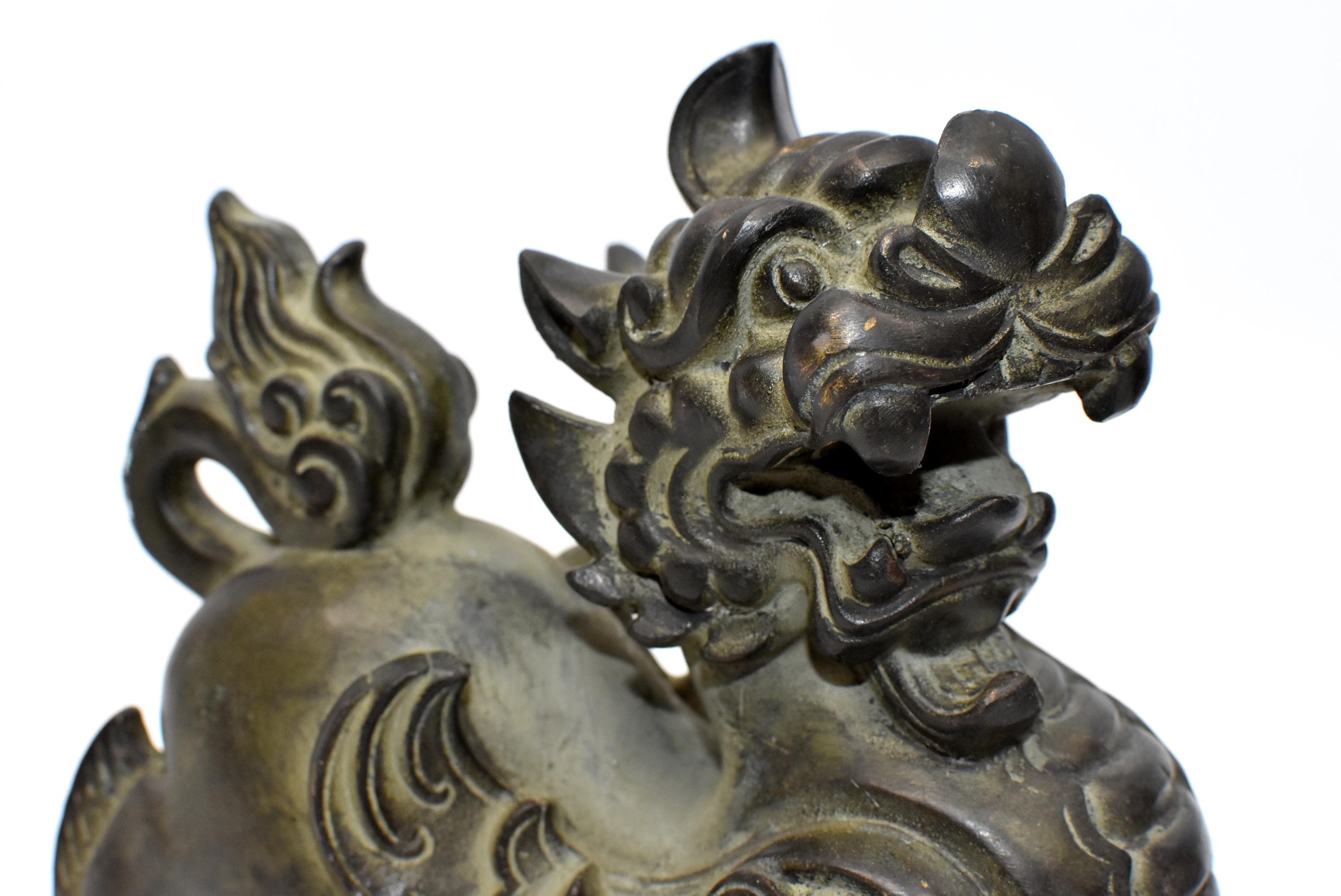 Pair of Large Bronze Pixiu Wealth Lions, Doorstops, Paperweights 10