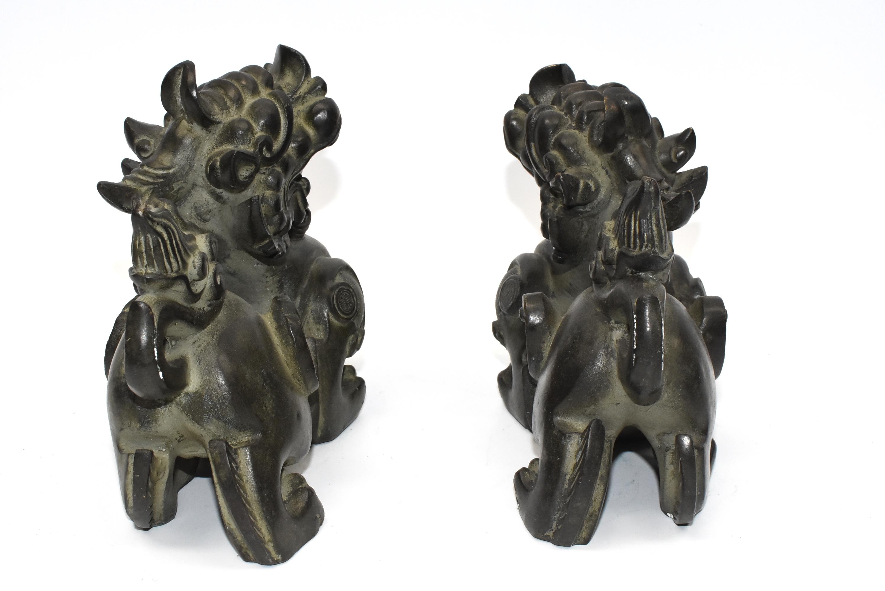 20th Century Pair of Large Bronze Pixiu Wealth Lions, Doorstops, Paperweights