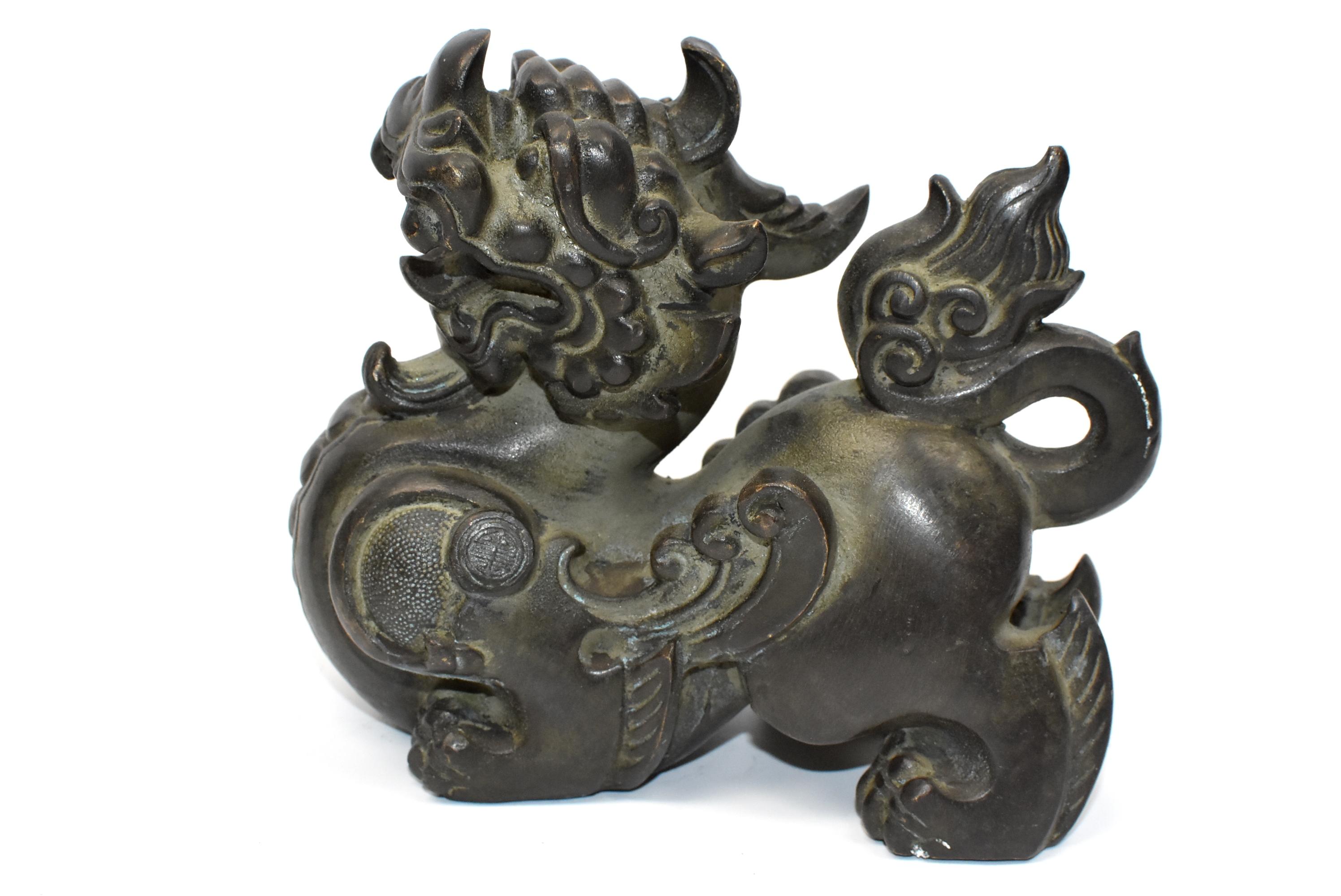 Pair of Large Bronze Pixiu Wealth Lions, Doorstops, Paperweights 1