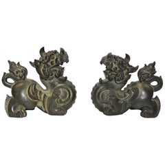 Pair of Large Bronze Pixiu Wealth Lions, Doorstops, Paperweights