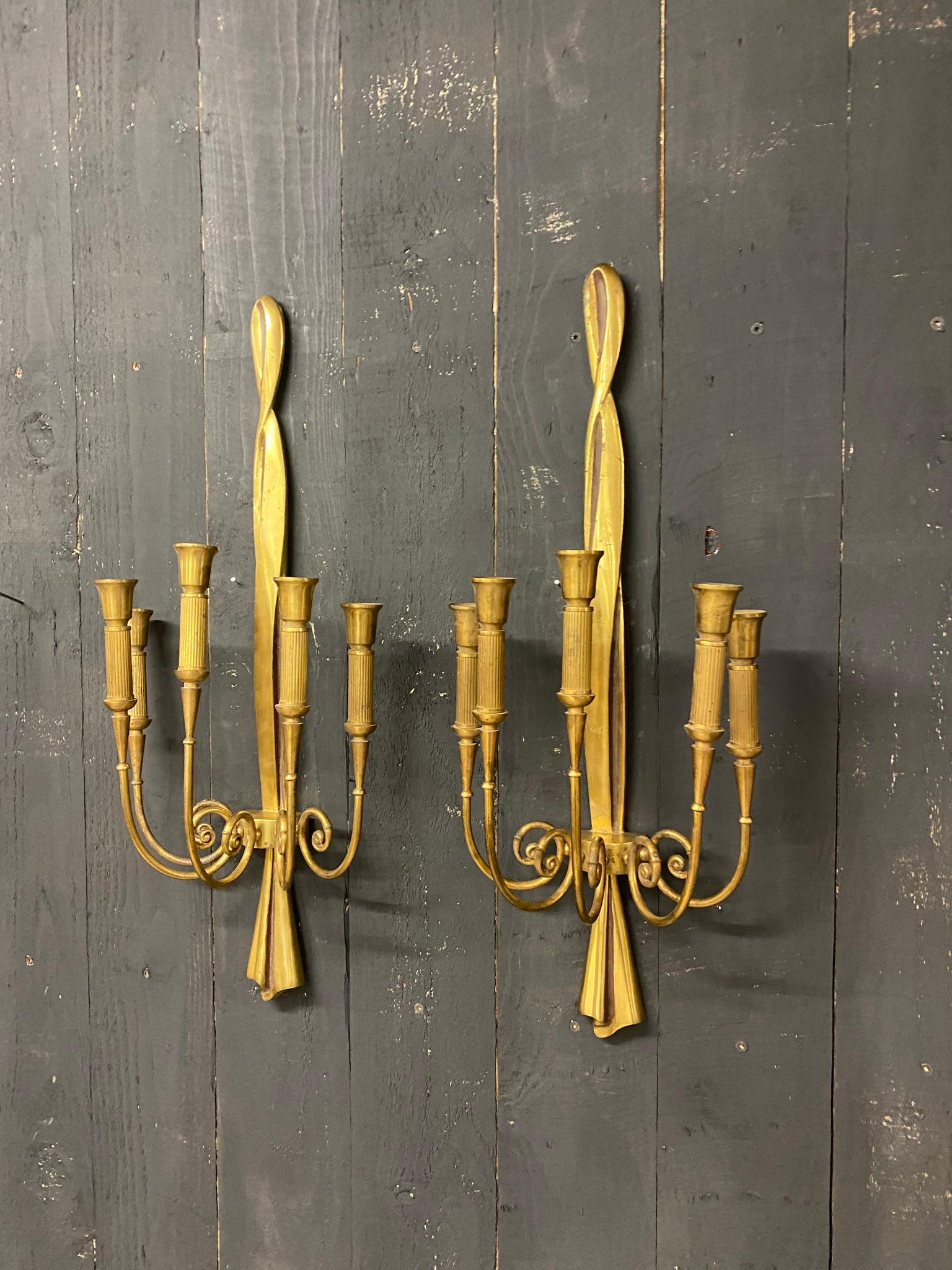 Pair of large bronze sconces attributed to Riccardo Scarpa, circa 1960.