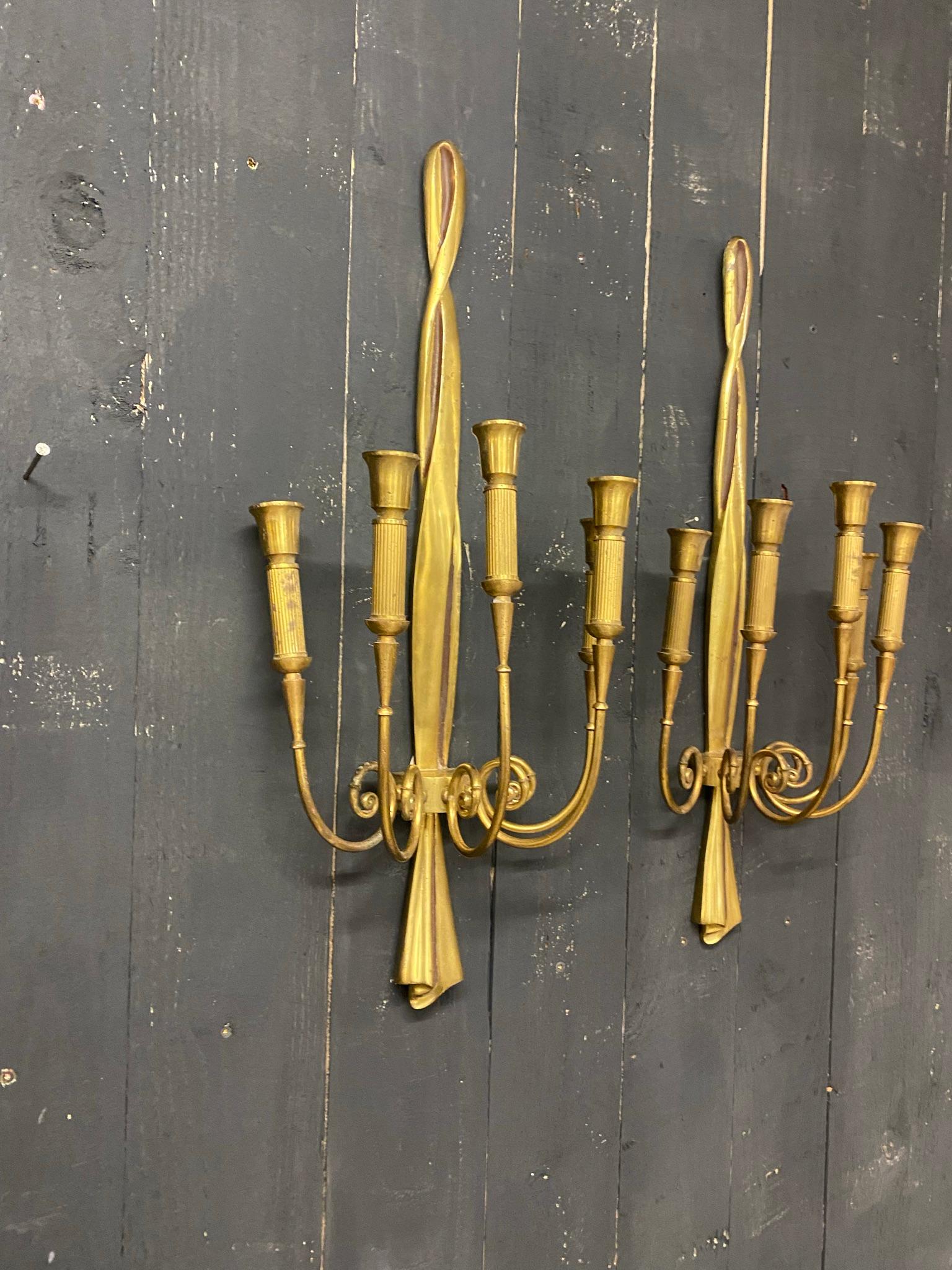 Mid-20th Century Pair of Large Bronze Sconces Attributed to Riccardo Scarpa, circa 1960 For Sale