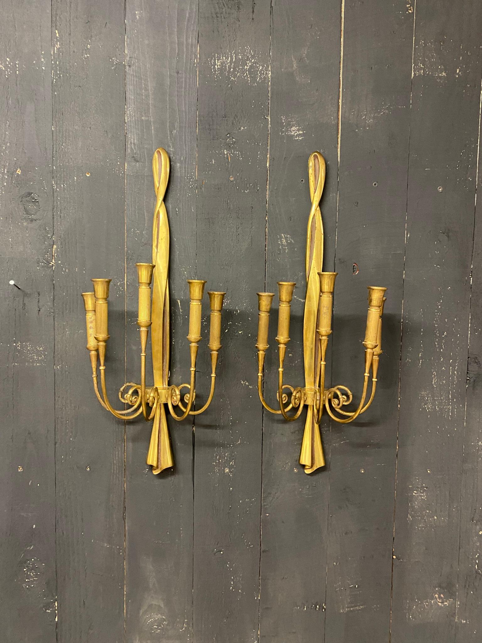 Pair of Large Bronze Sconces Attributed to Riccardo Scarpa, circa 1960 For Sale 1