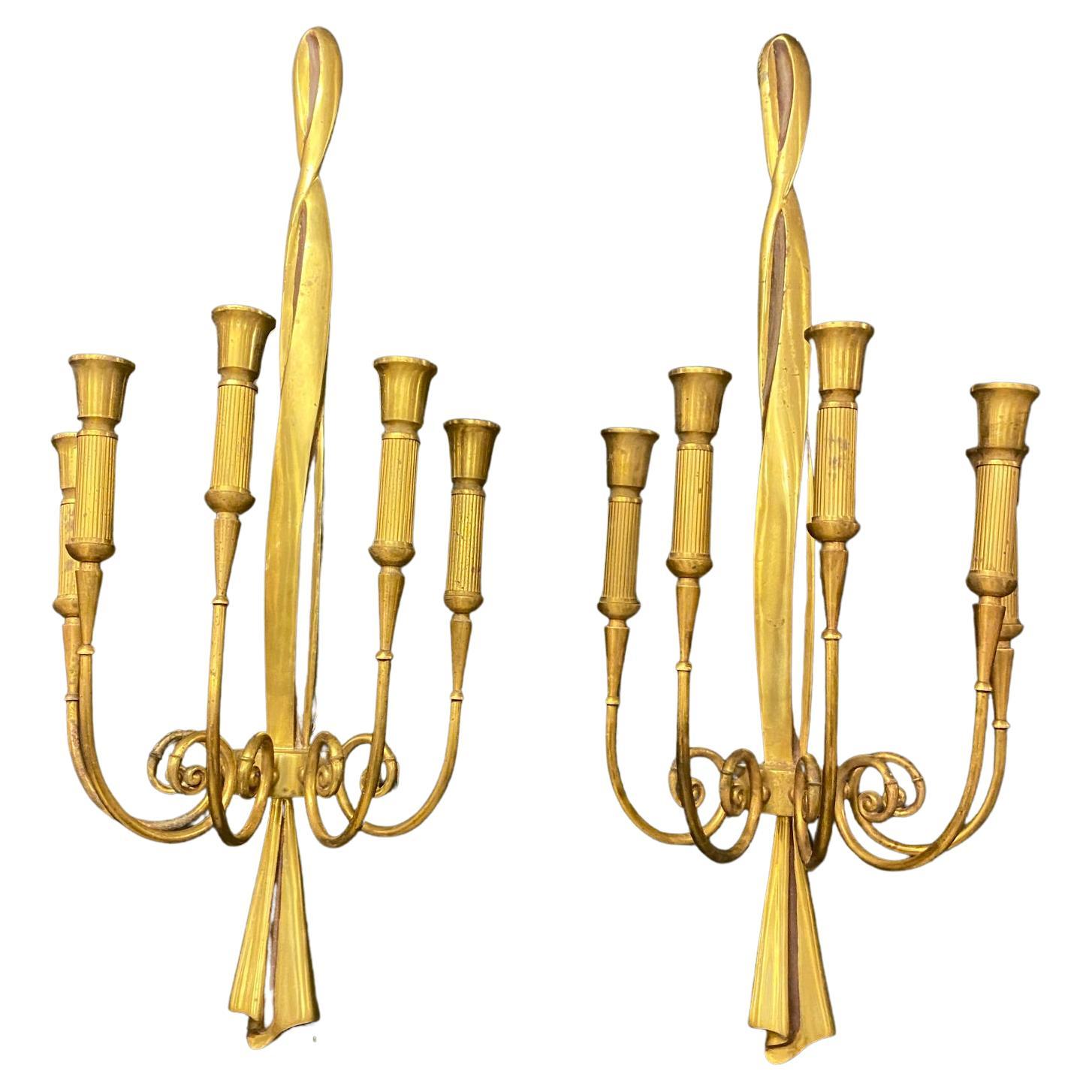 Pair of Large Bronze Sconces Attributed to Riccardo Scarpa, circa 1960 For Sale