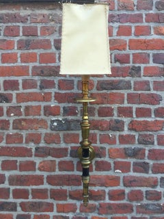 Pair of Large Bronze Sconces circa 1940, Parchment Lampshade