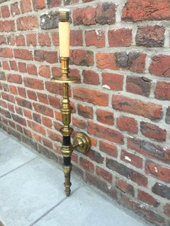 Pair of Large Bronze Sconces circa 1940, Parchment Lampshade