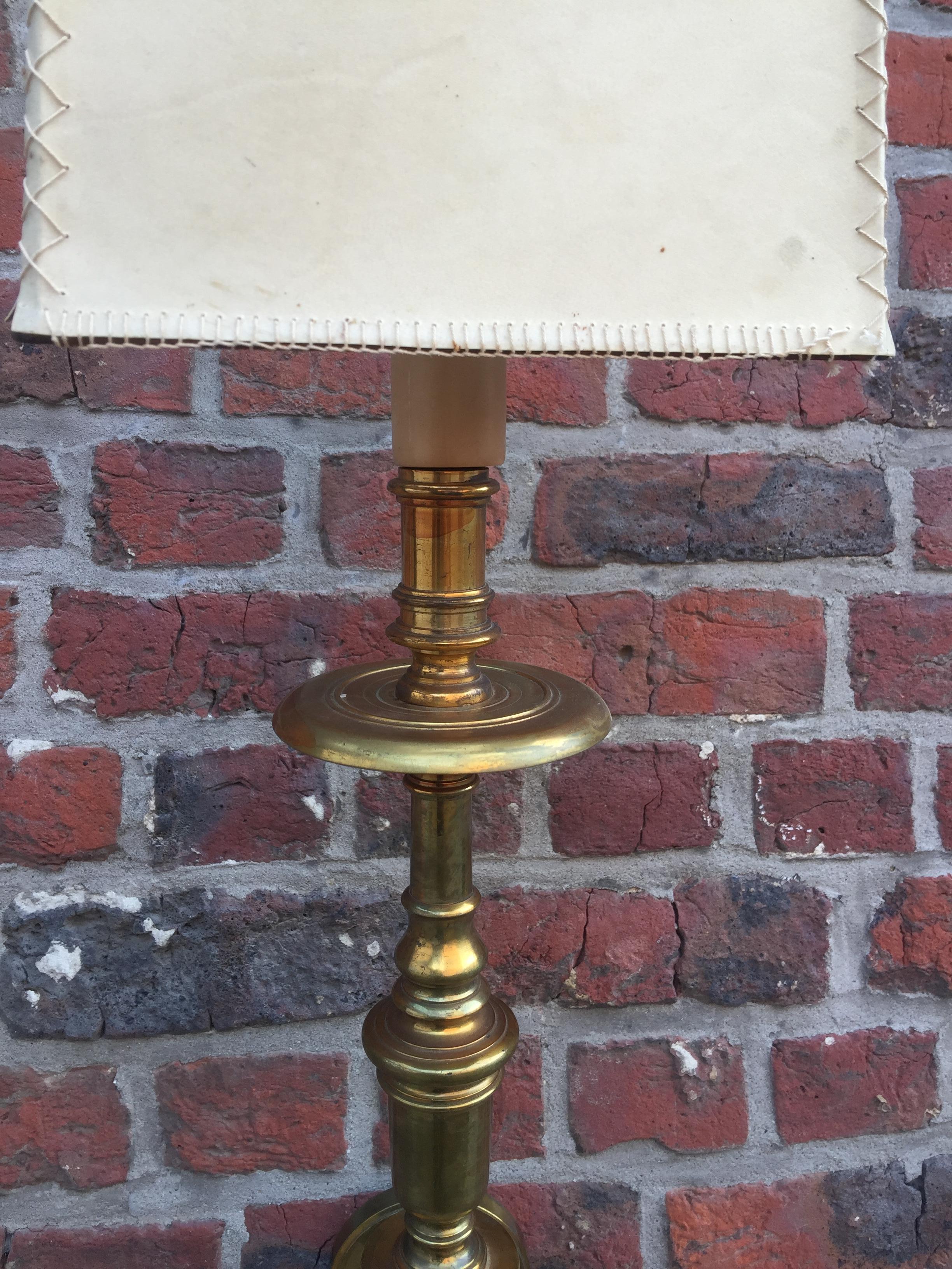 Mid-20th Century Pair of Large Bronze Sconces circa 1940, Parchment Lampshade For Sale